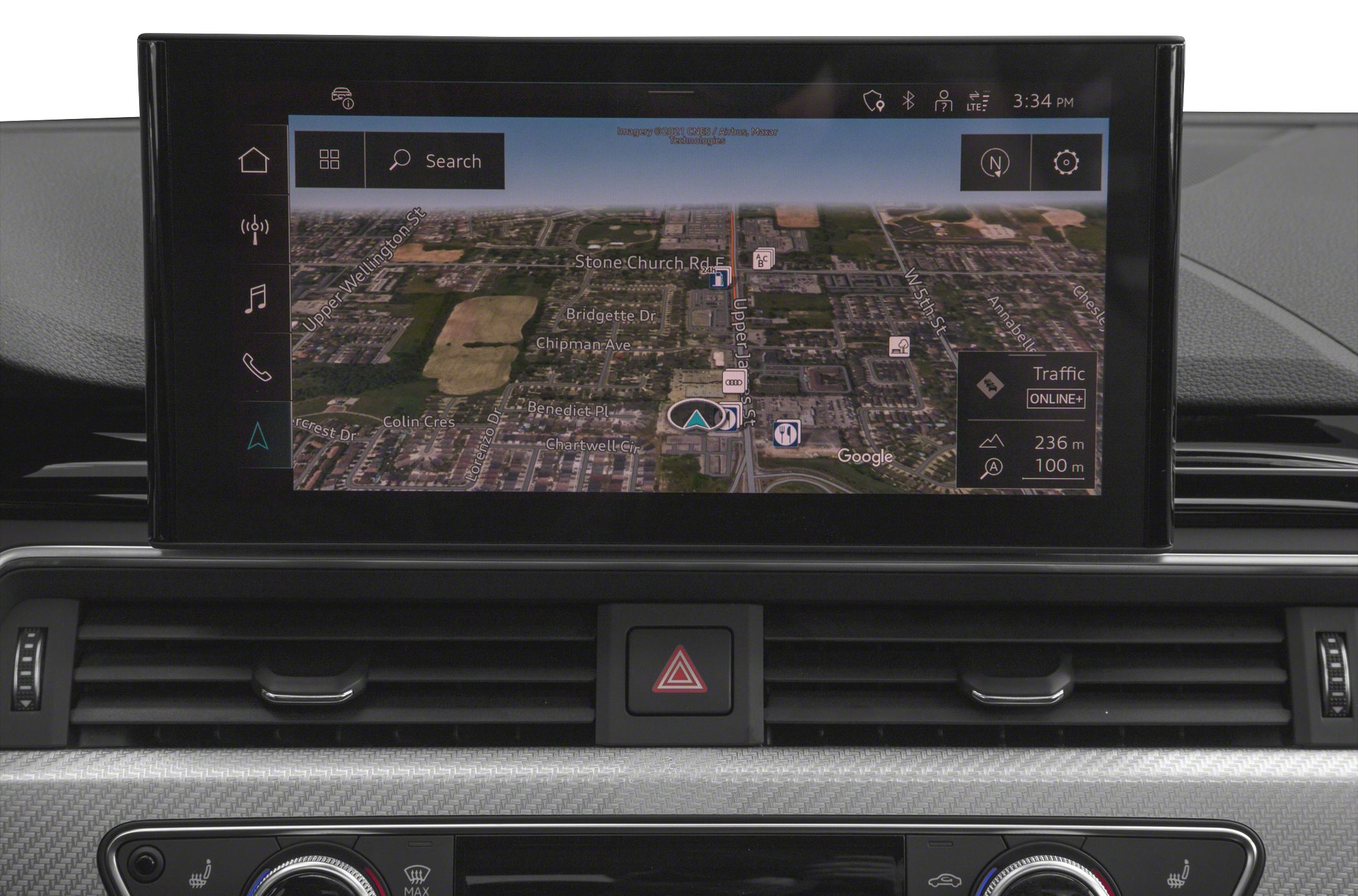 High-resolution touchscreen navigation display with vehicle control buttons