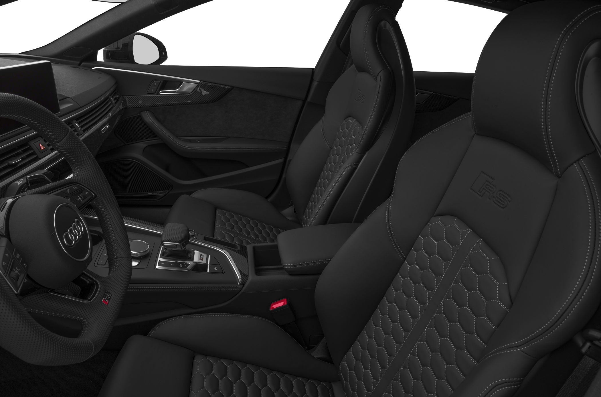 Audi RS interior with leather RS embossed seats and cockpit controls.