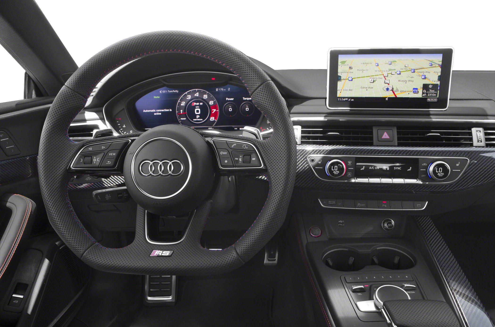Digital instrument cluster and carbon fiber trim with multifunction steering wheel