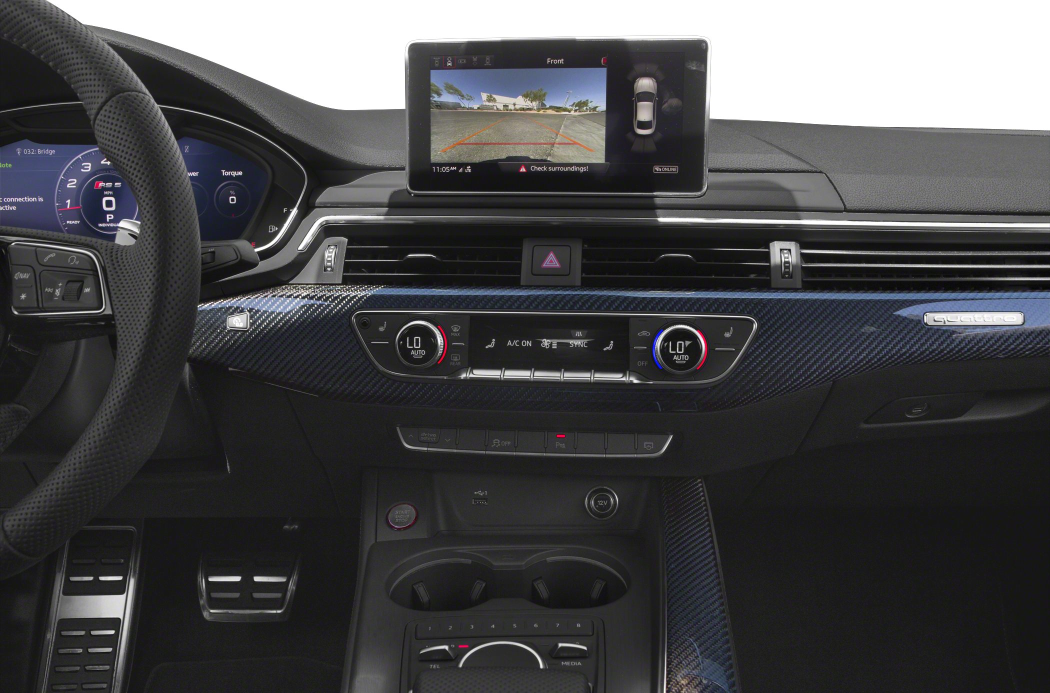 Interior dashboard with infotainment screen and dual-zone climate control