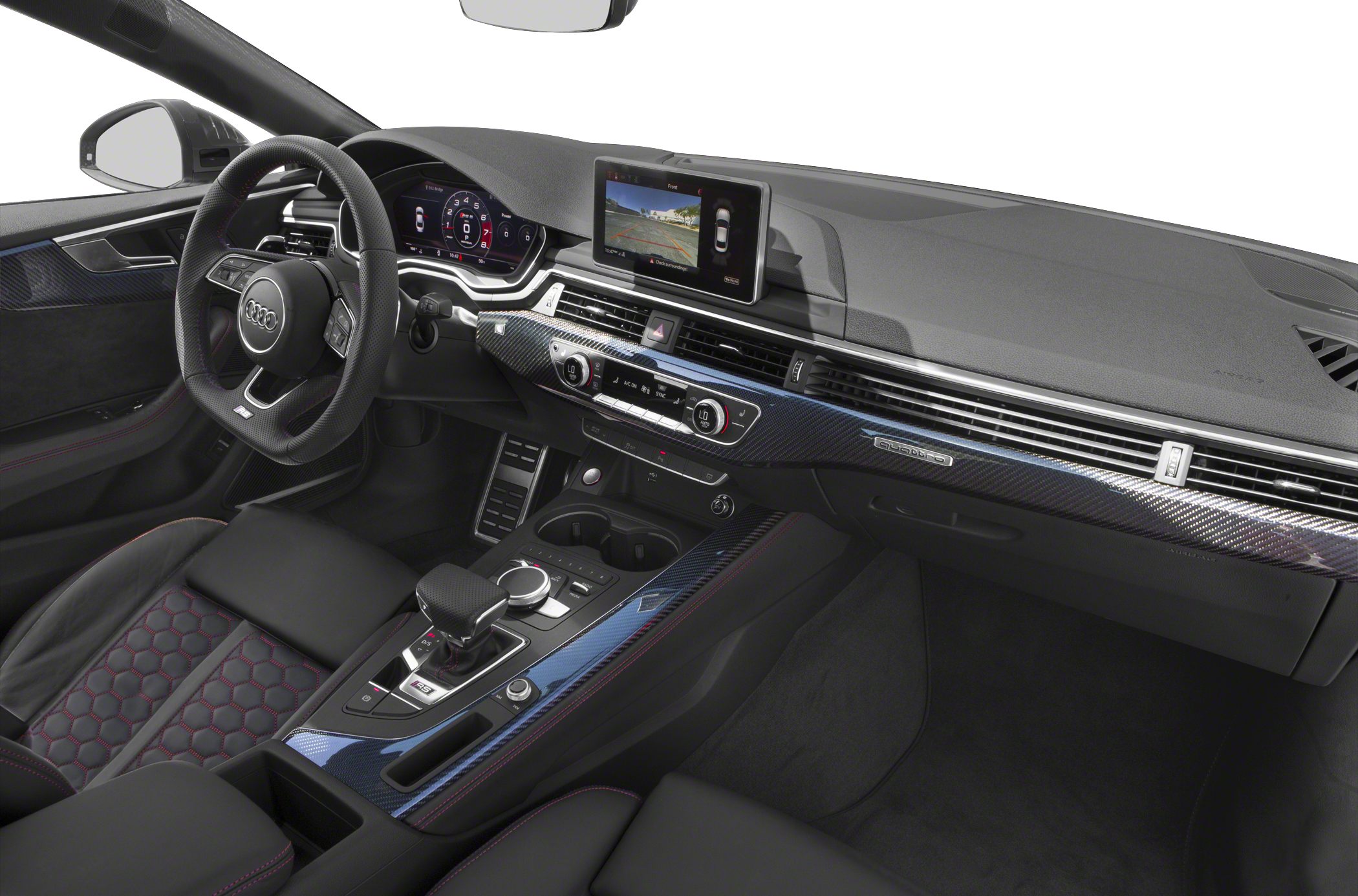 Digital dashboard with carbon fiber trim and sport seats