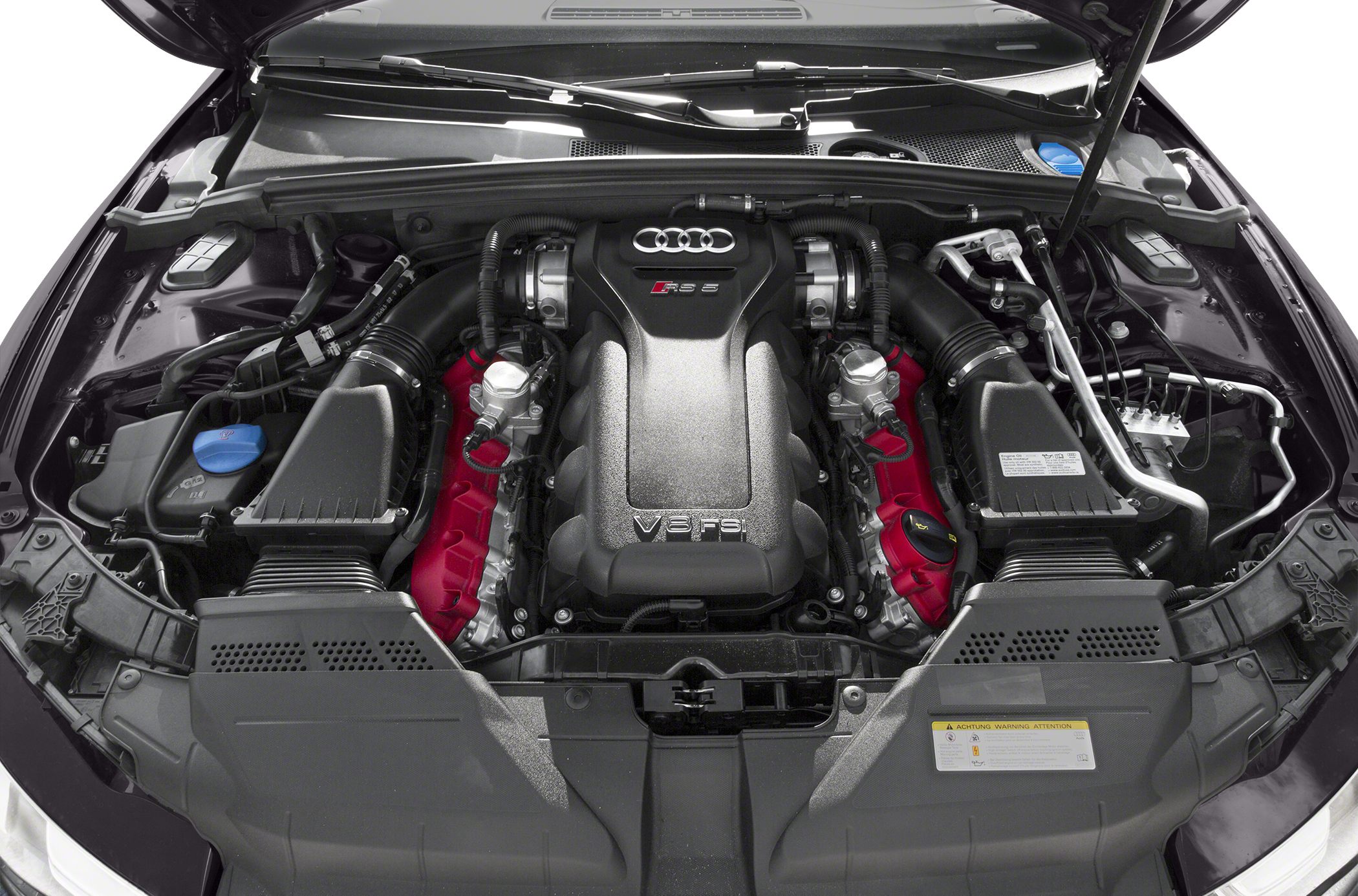 V8 FSI engine bay with intake and valve covers