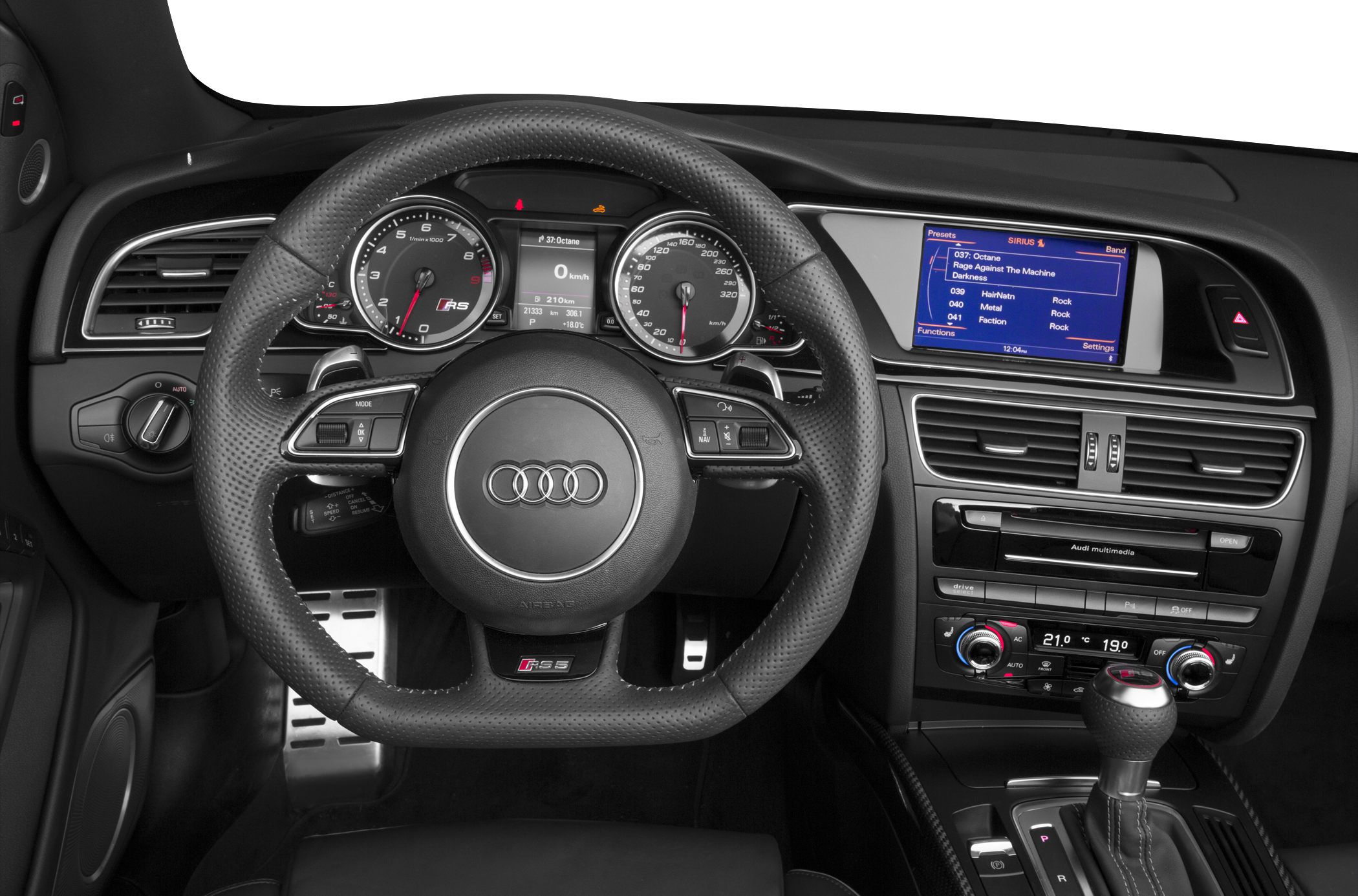 Audi RS 5 Cabriolet interior dashboard with steering wheel and multimedia display