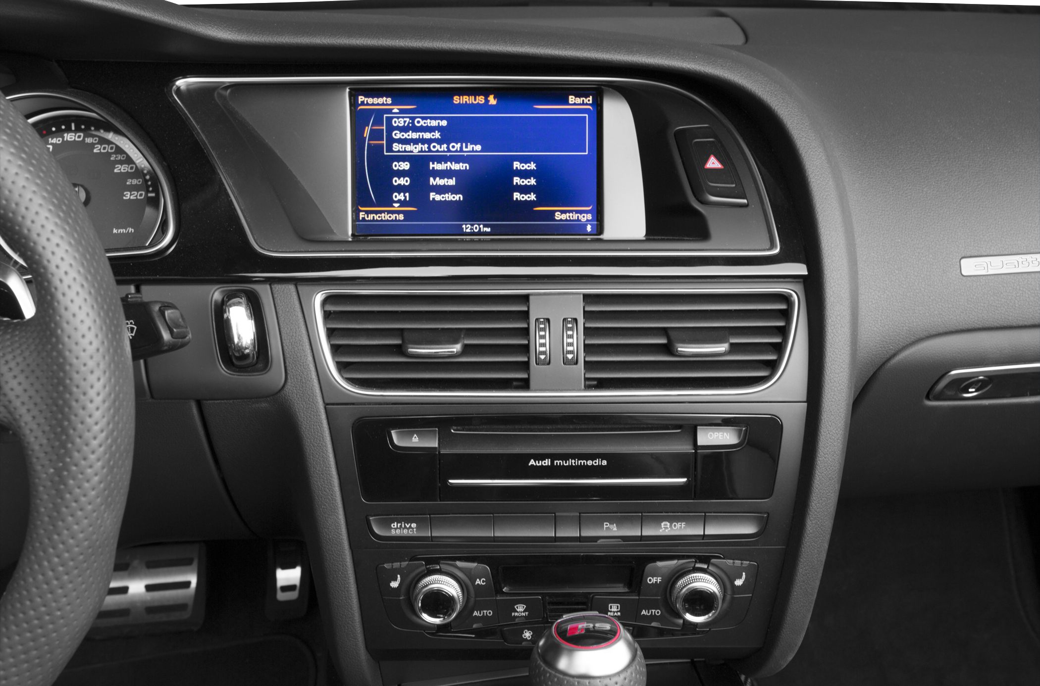 Multimedia display, climate controls, dashboard vents, and RS gear knob