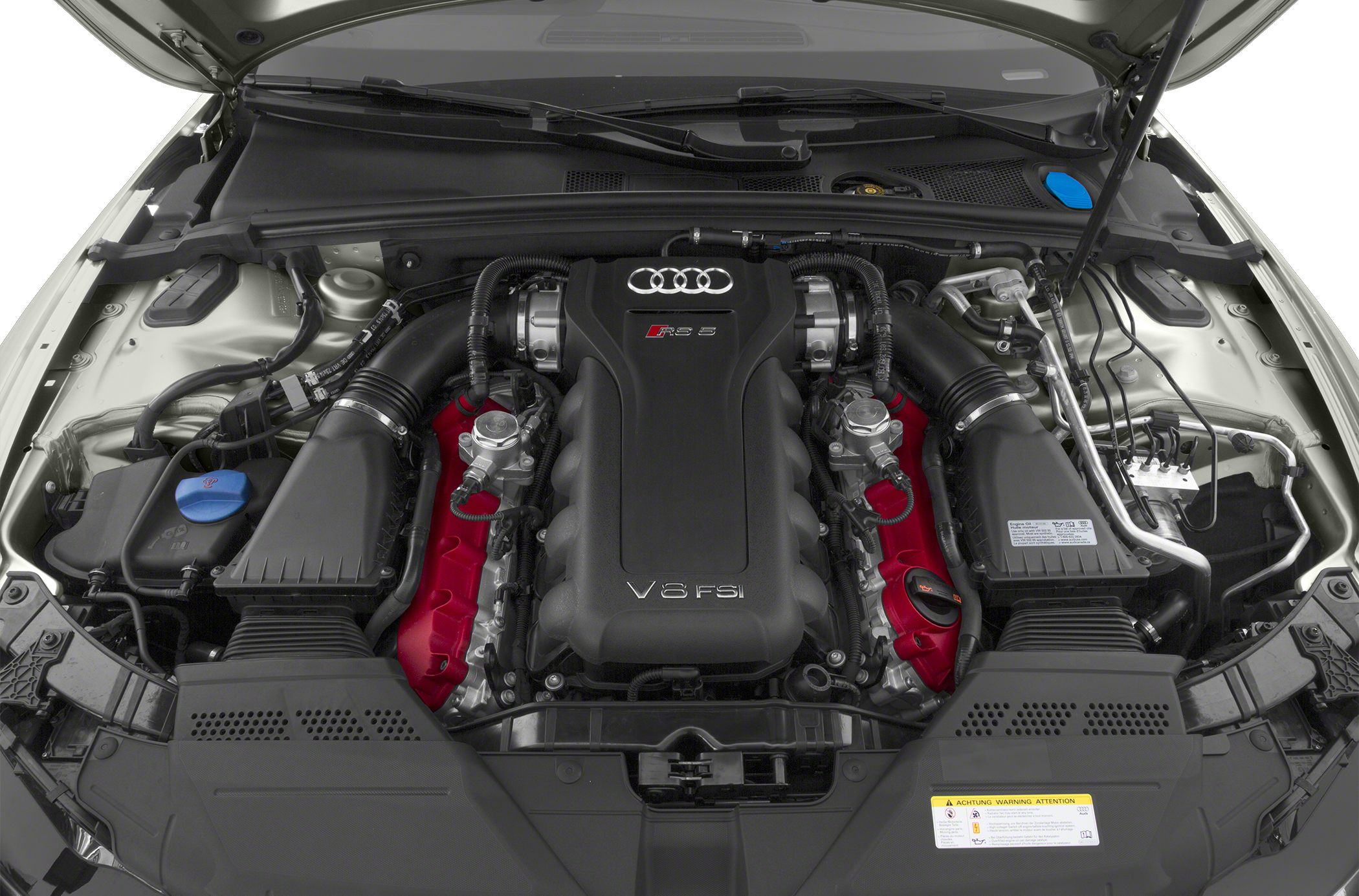 V8 FSI engine with detailed components in engine bay