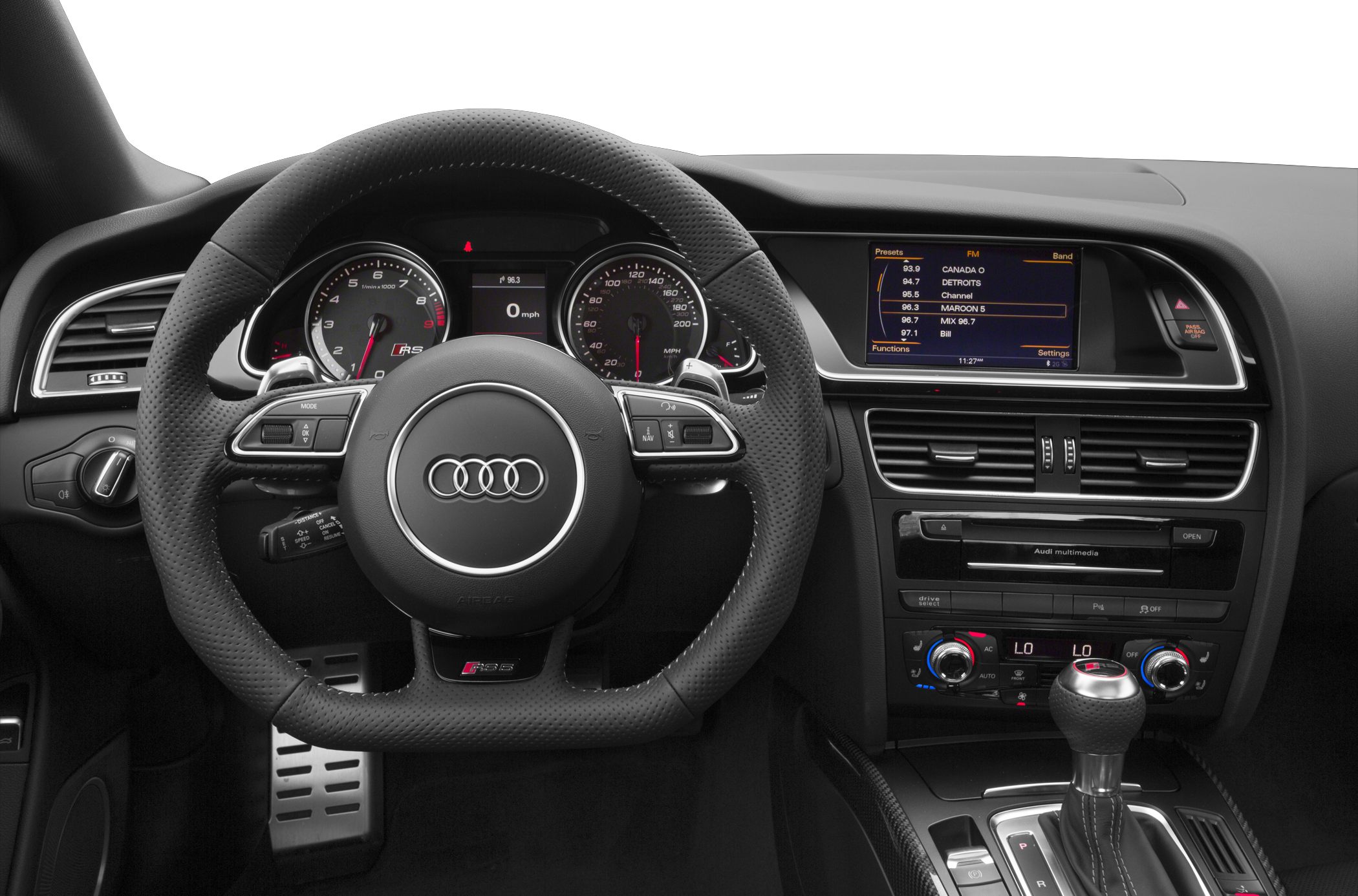 Multifunction steering wheel and infotainment dashboard with gear shift