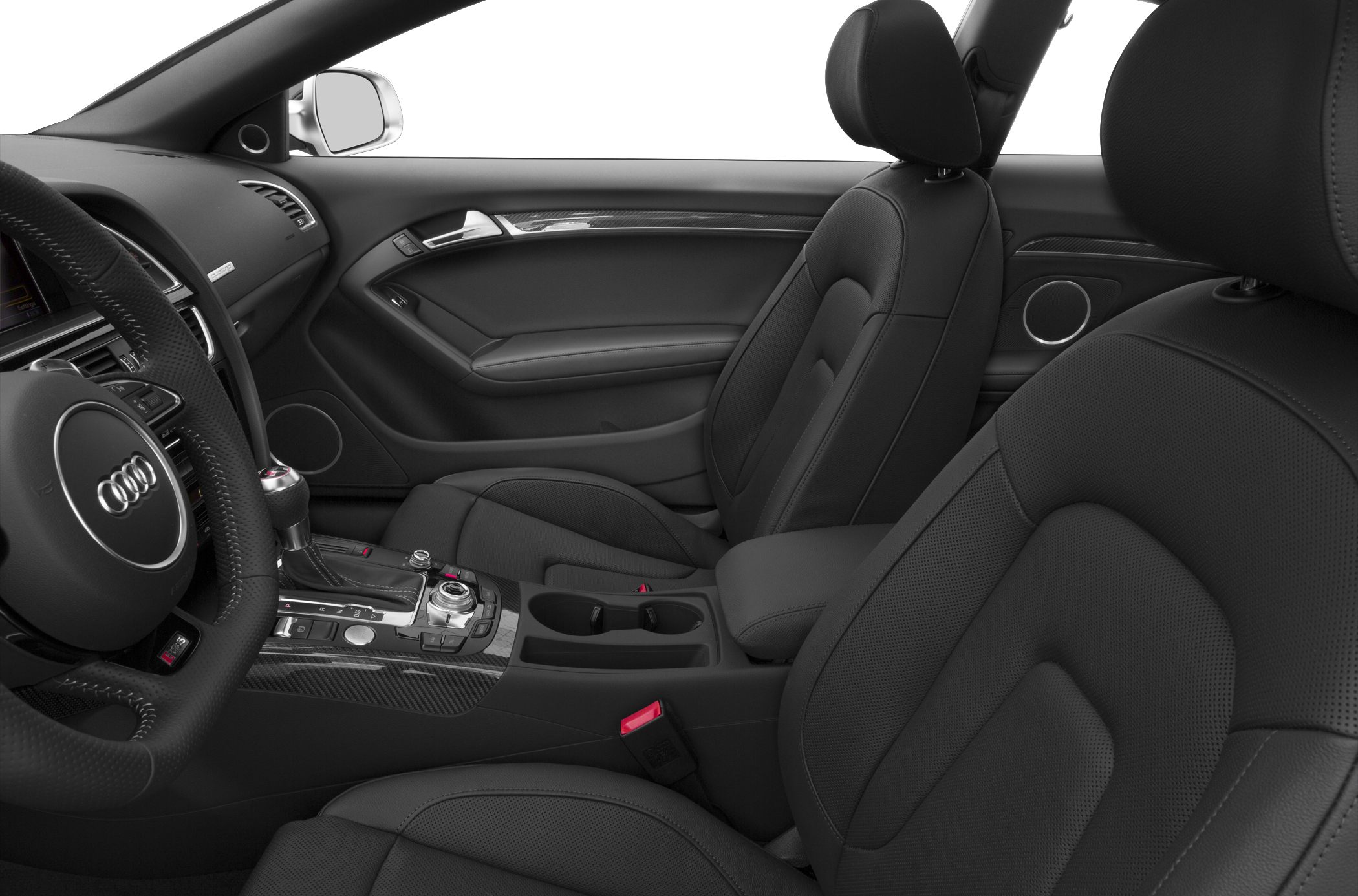 Perforated leather sport seats with carbon fiber center console