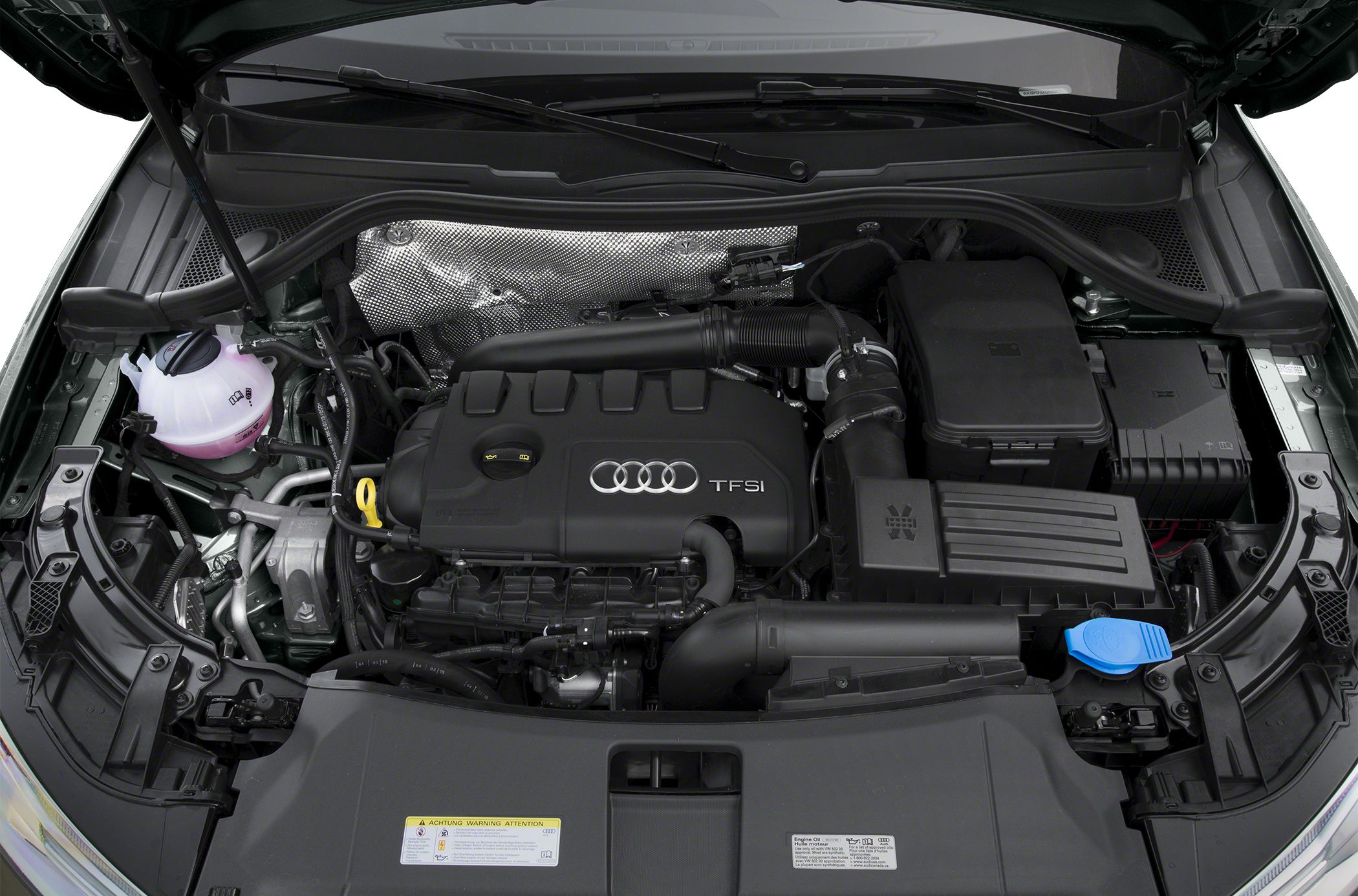 Engine bay with TFSI motor and components under hood