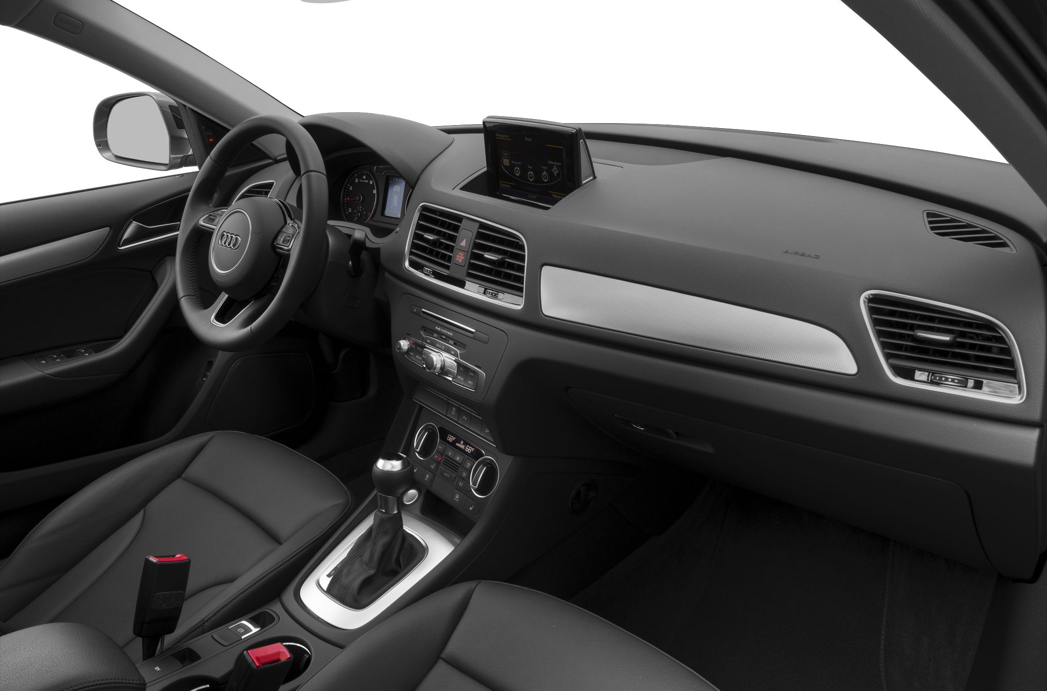 Dashboard, steering wheel, center console, and gear shift layout.