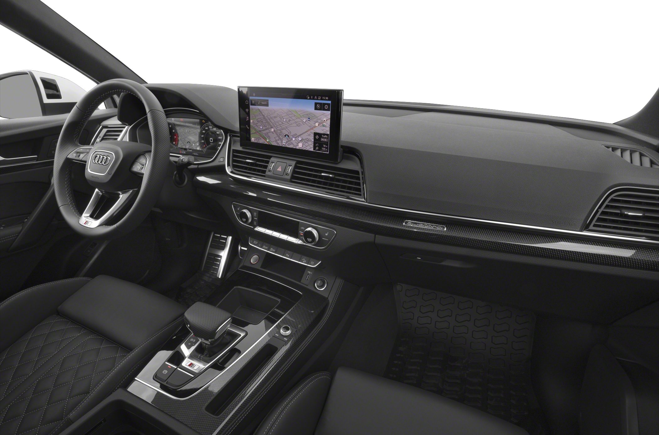Digital dashboard and infotainment screen with luxury cabin details