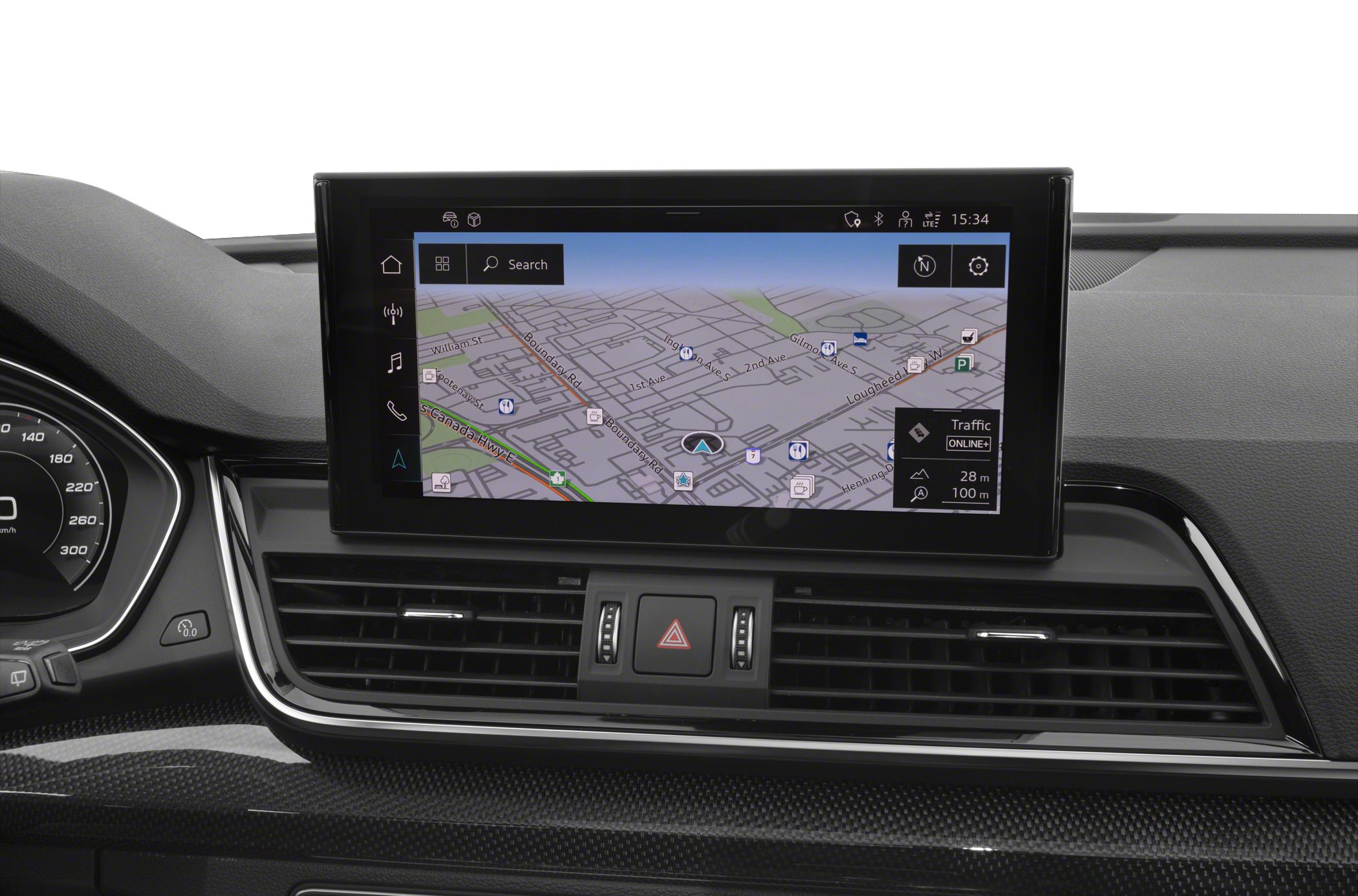 Digital navigation display and dashboard air vents