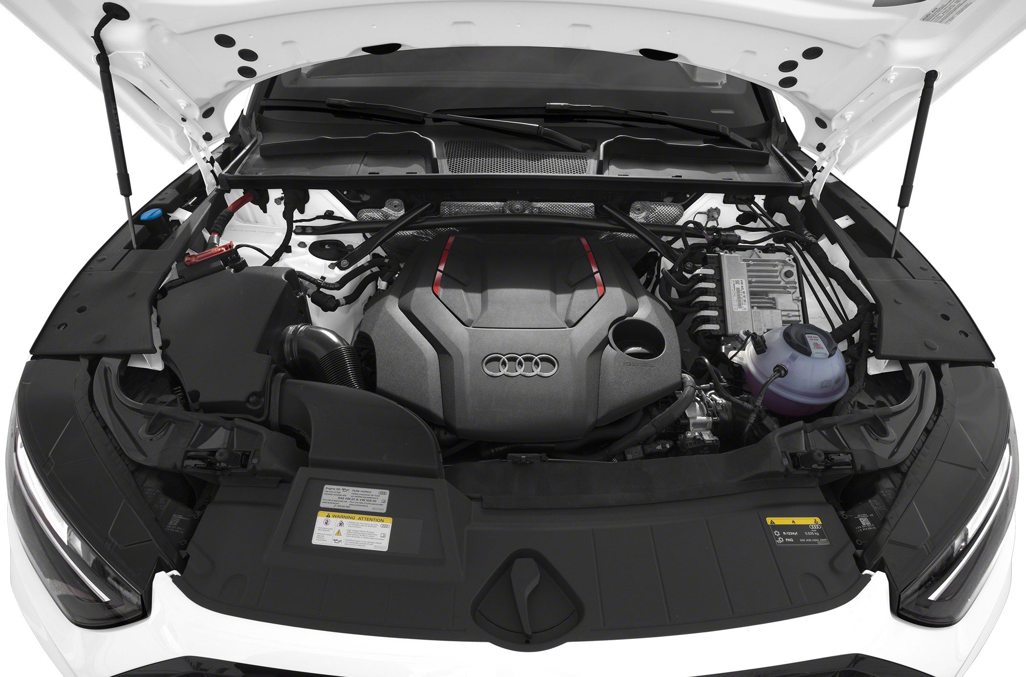Close-up of an engine bay showing a high-performance powertrain with detailed components.