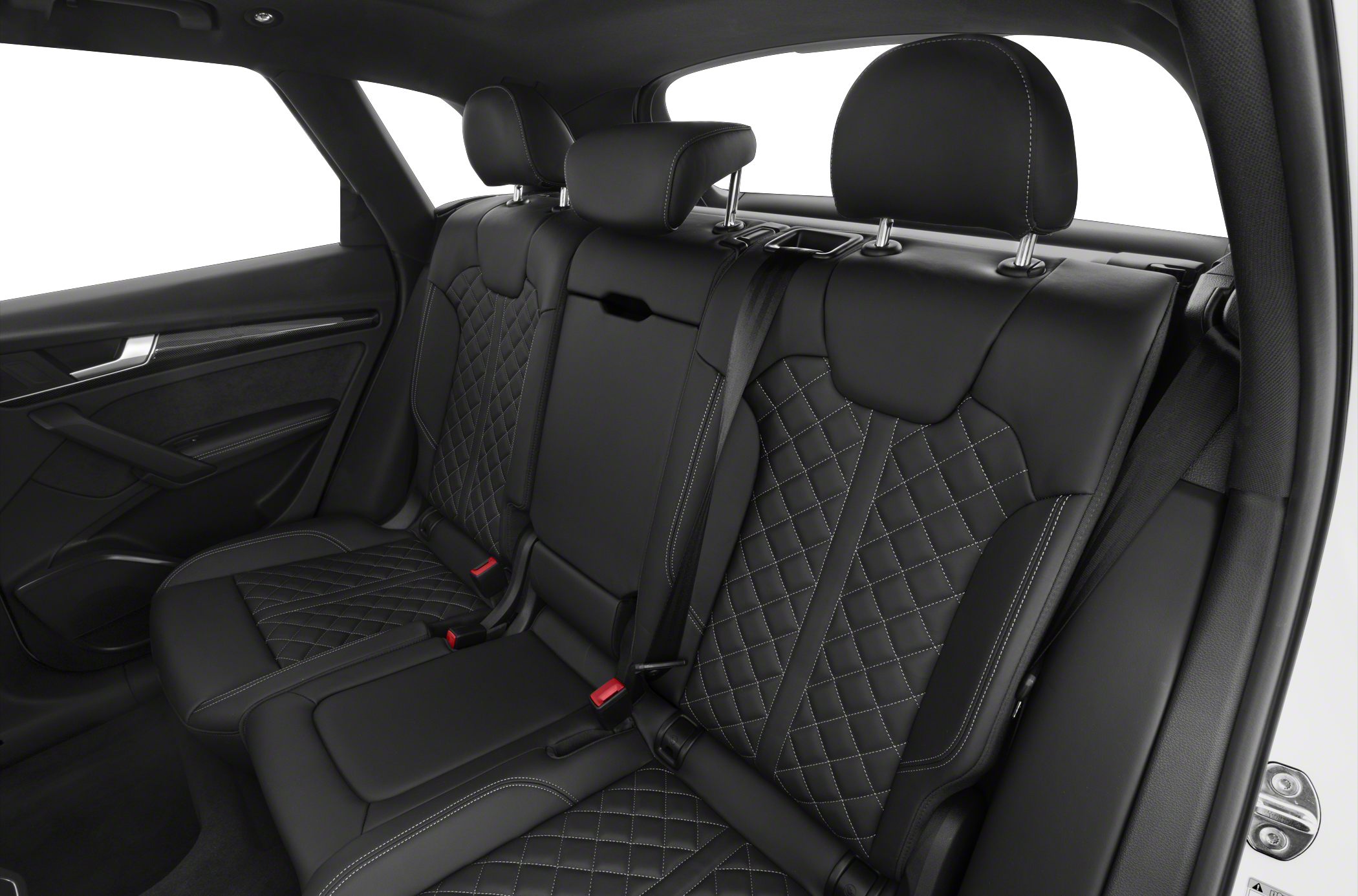 Black leather rear seats with diamond quilting and contrast stitching