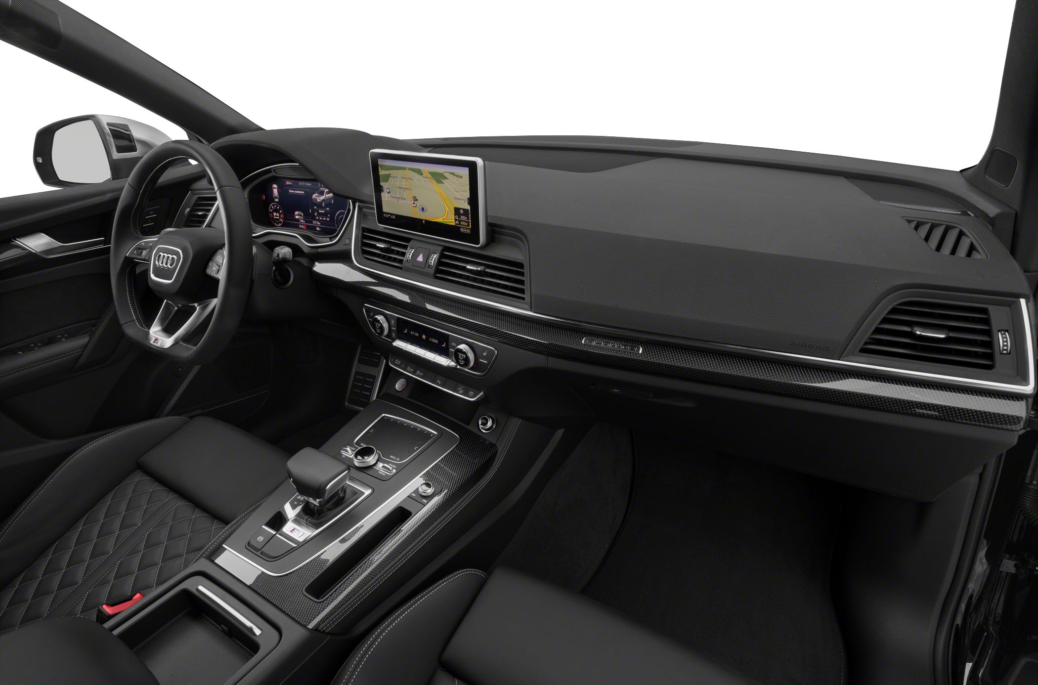 Digital instrument cluster and infotainment navigation screen in a luxury SUV interior