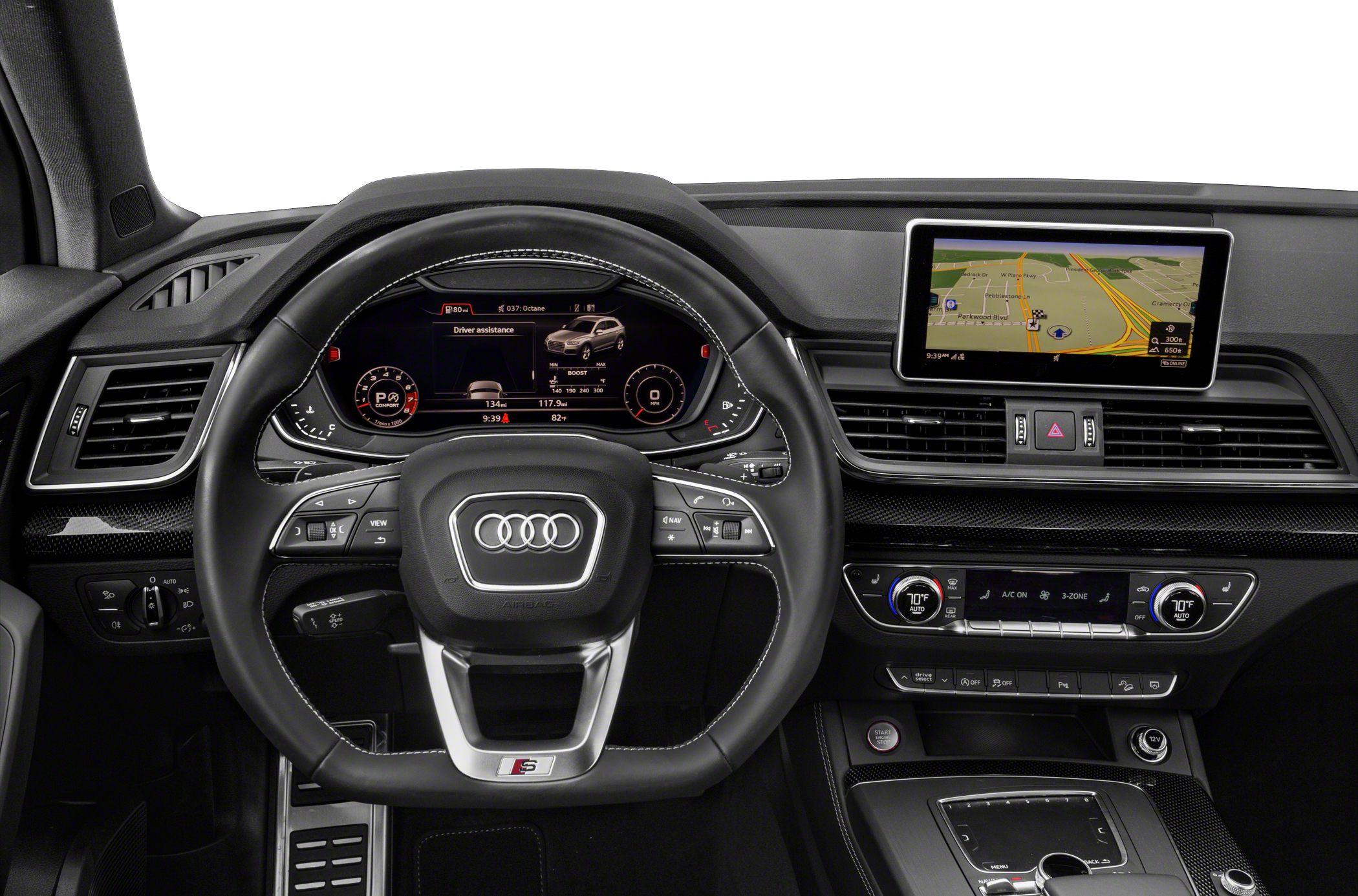 Digital instrument cluster and multifunction steering wheel with infotainment screen