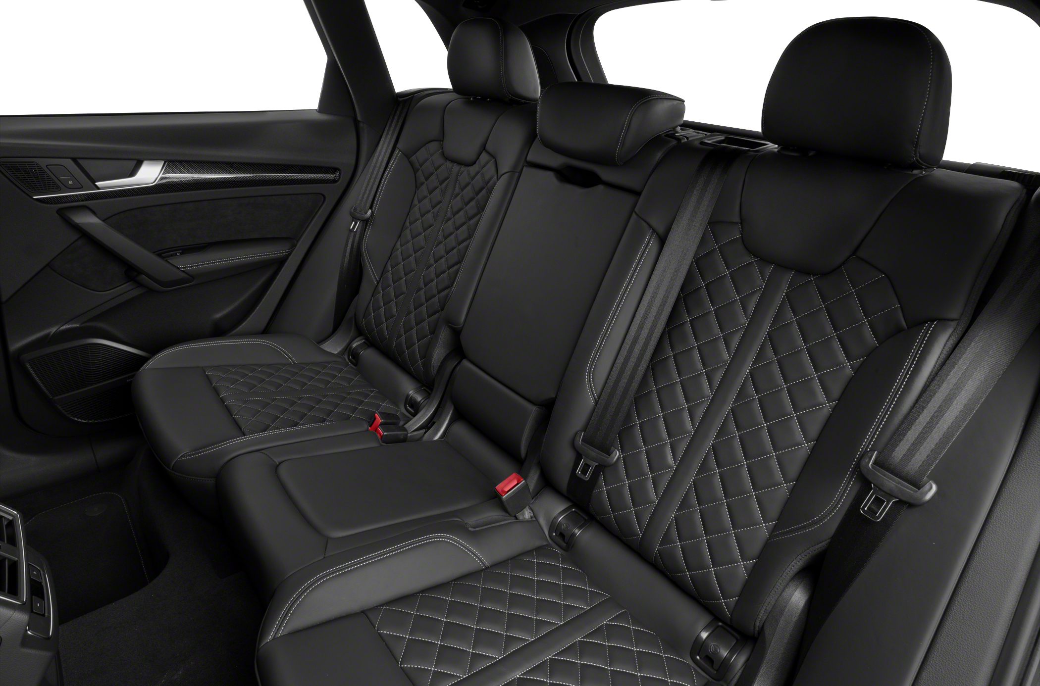 Quilted black leather rear seats with detailed stitching and headrests.