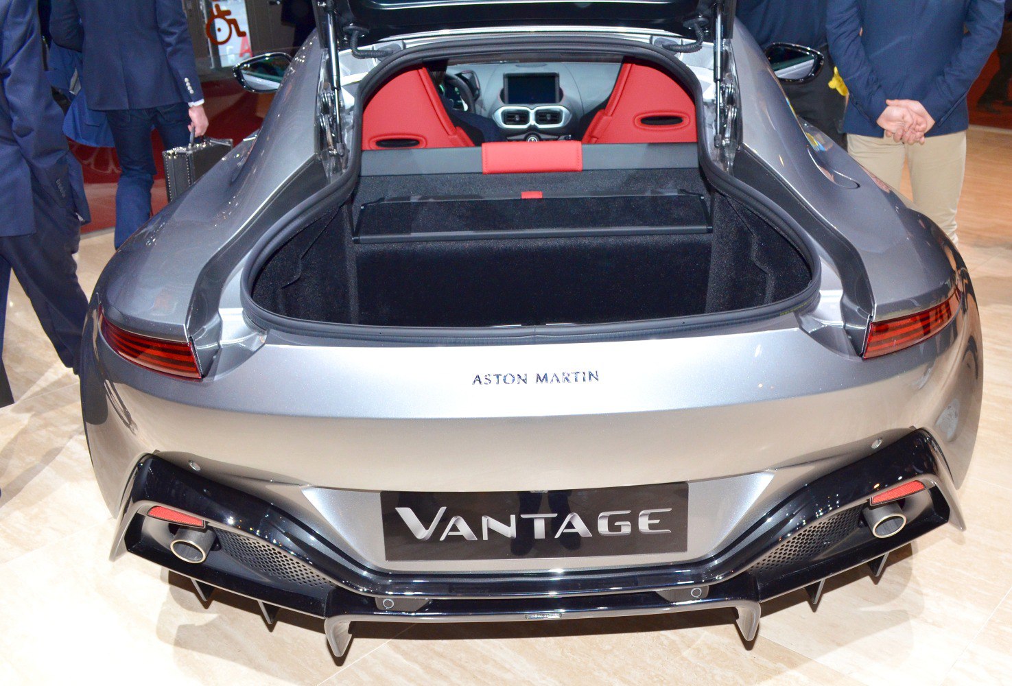 Open rear trunk with red seats and rear bumper details