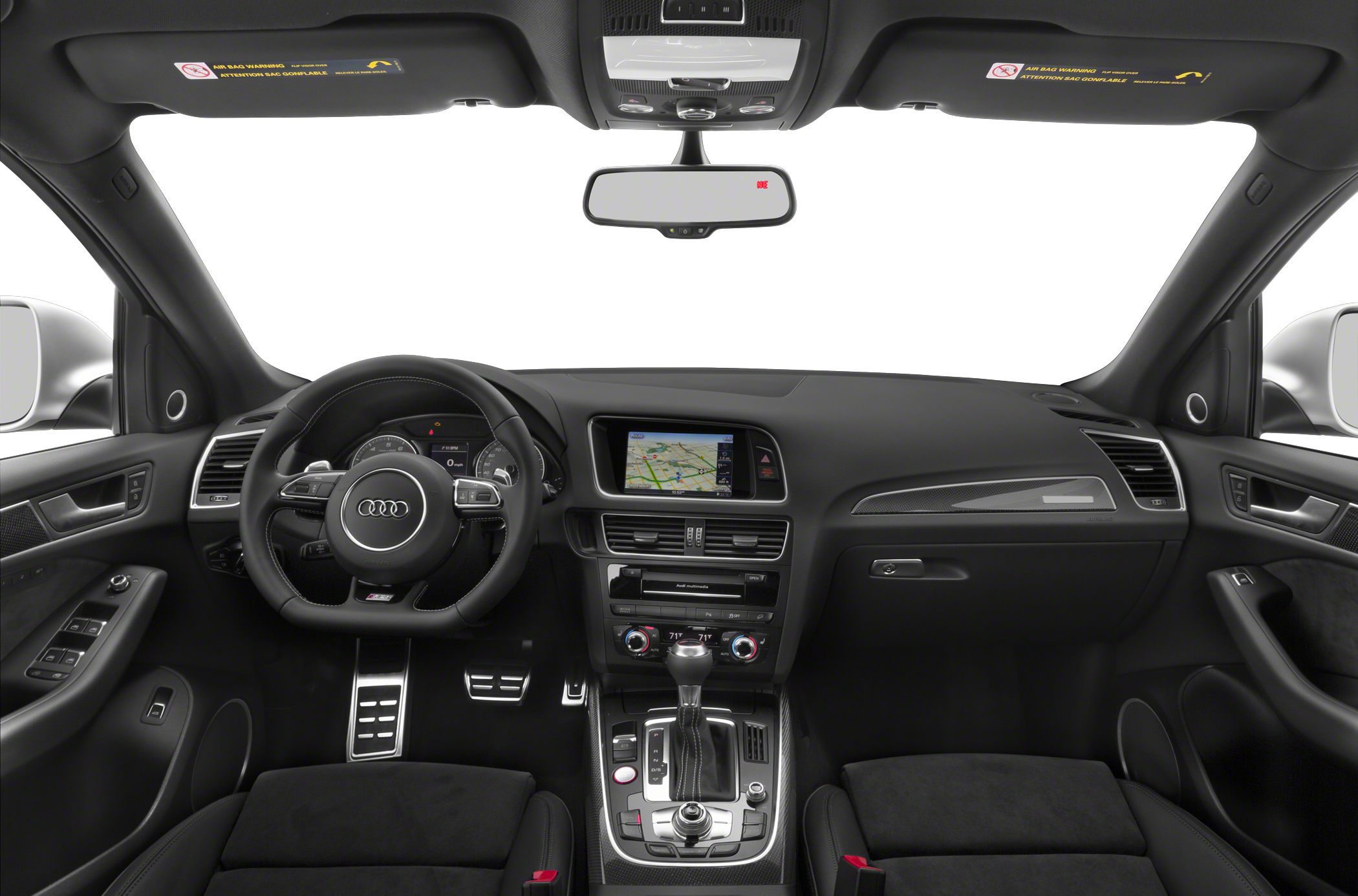 Audi car interior with dashboard, steering wheel, and center console
