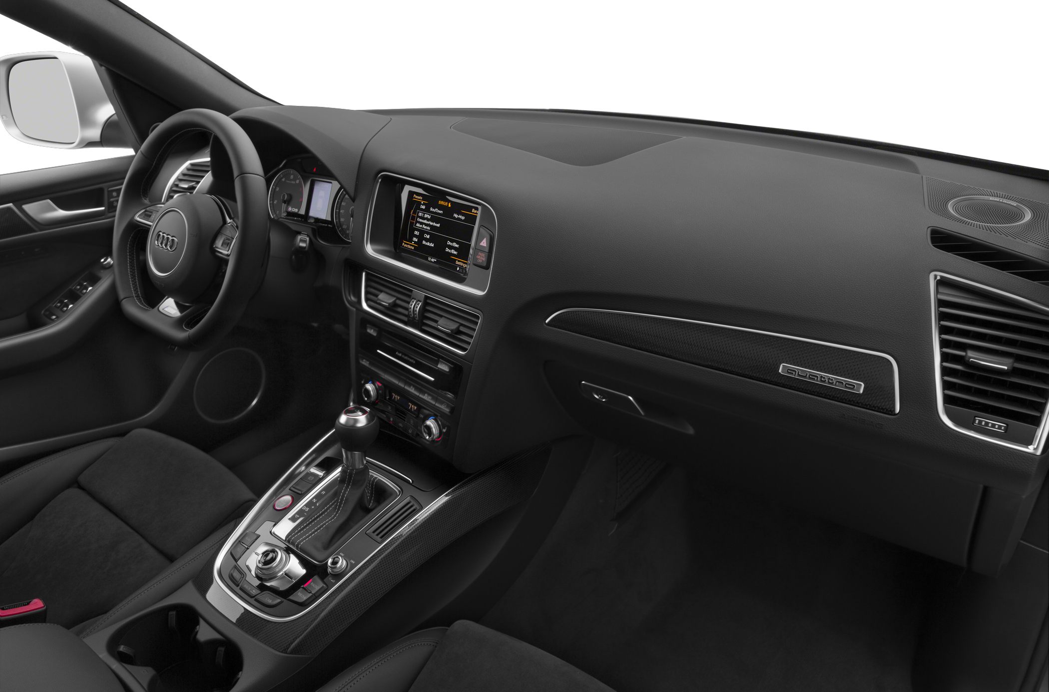 Luxury car interior with advanced infotainment and gear shifter