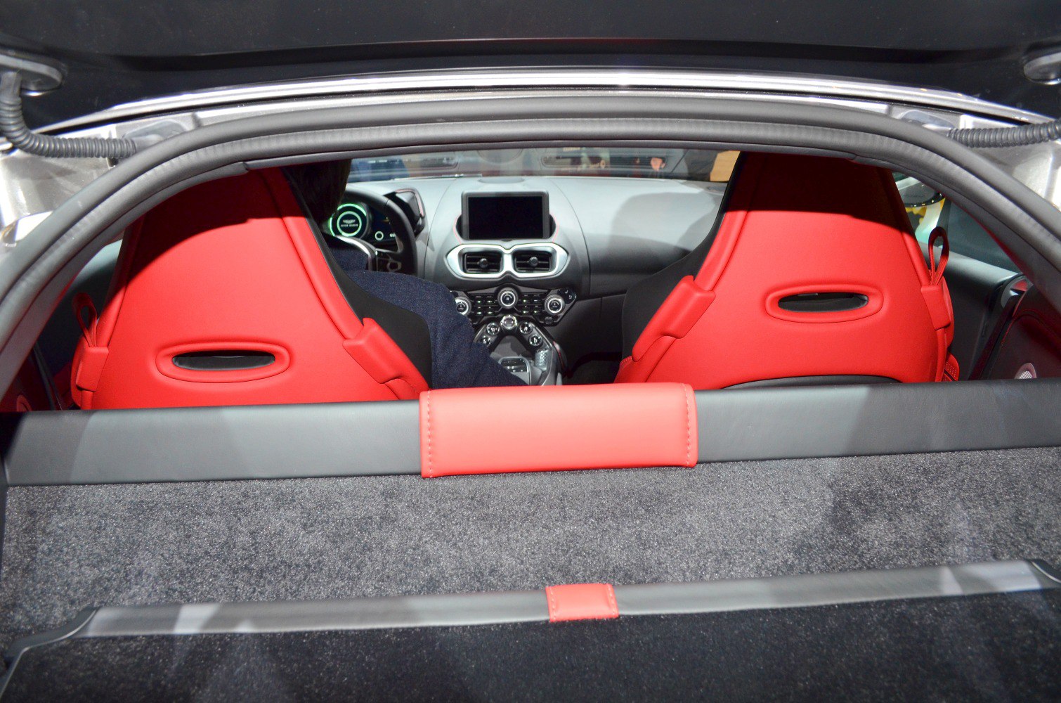 Red sport seats and dashboard interior view