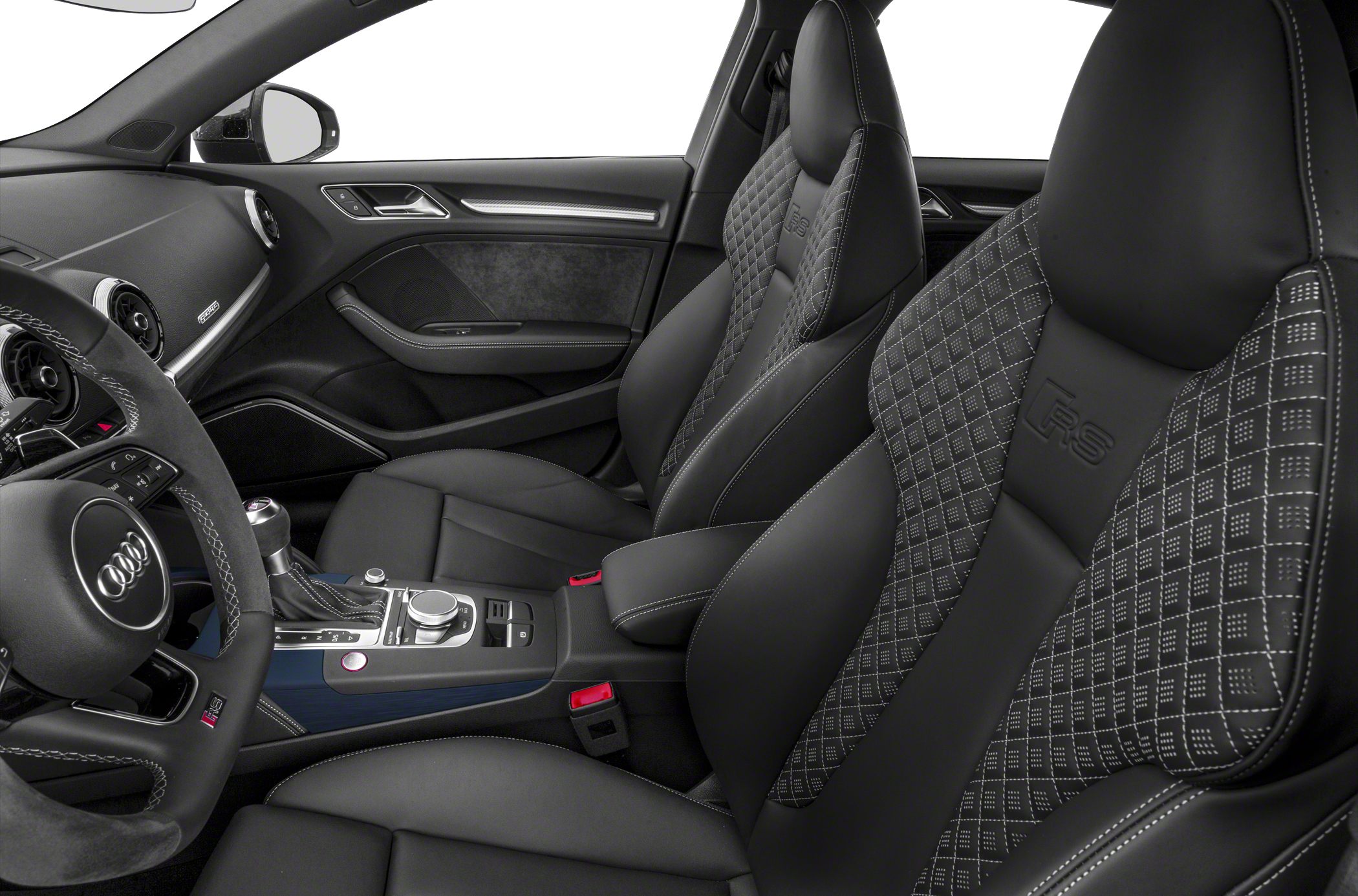 Premium leather sport seats with stitched pattern in luxury car interior