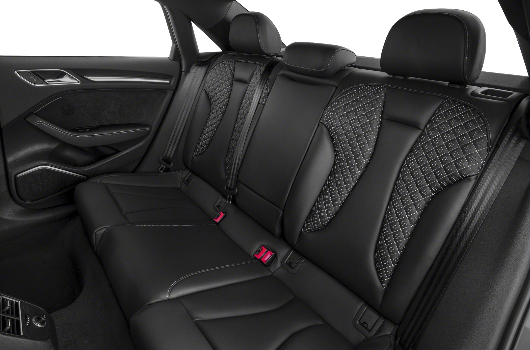 Rear leather seats with diamond stitching and integrated headrests