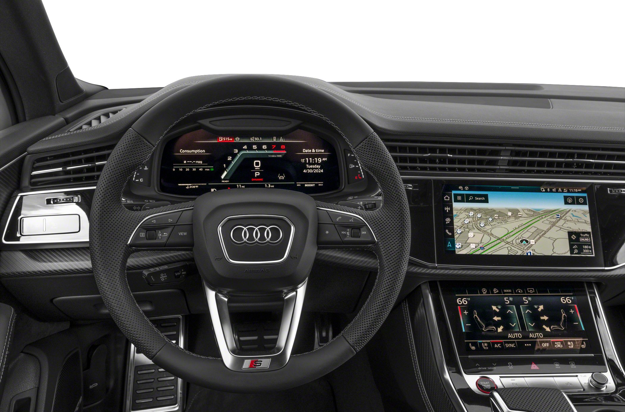 Digital instrument cluster, navigation touchscreen, dual climate control displays