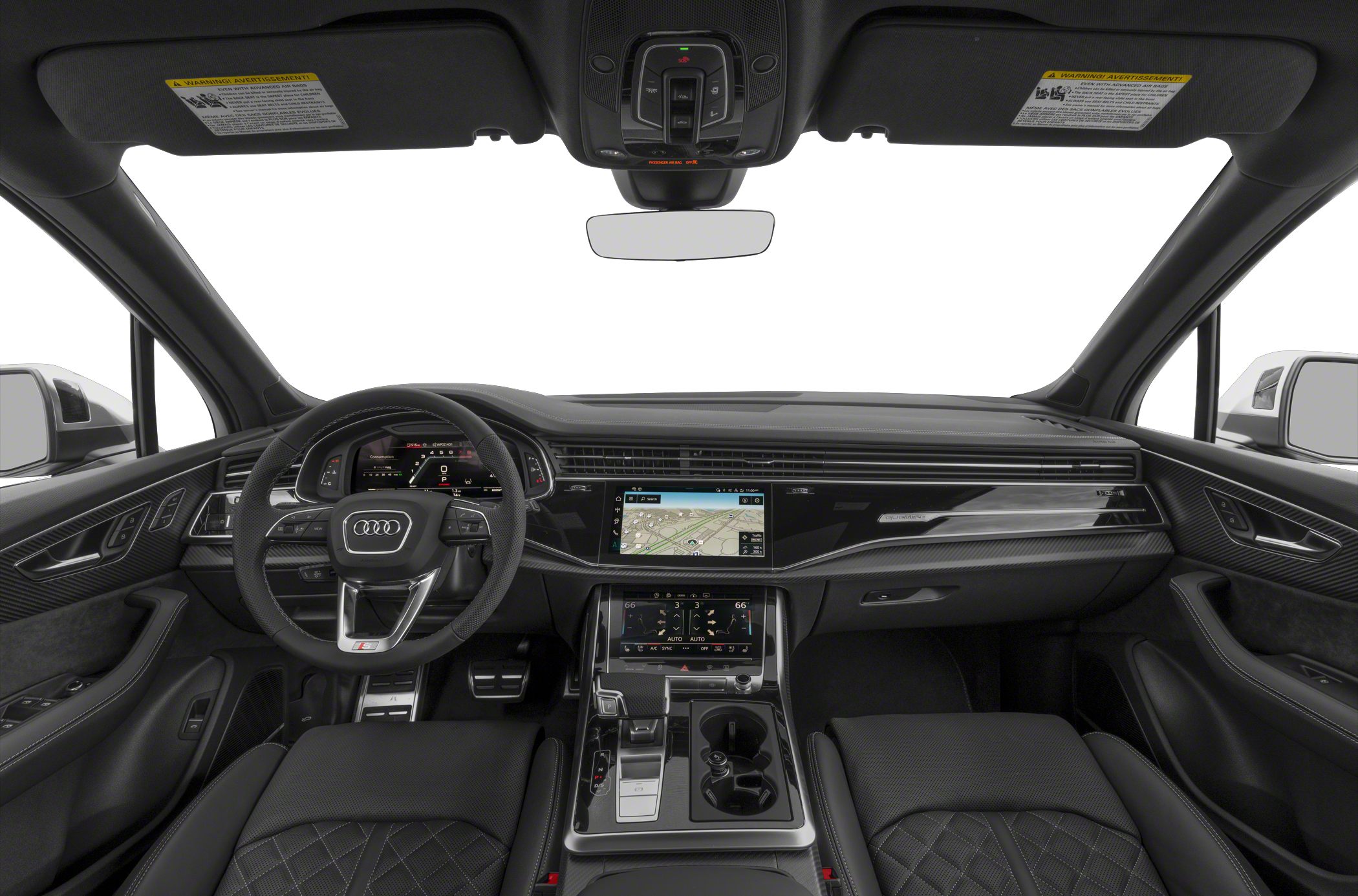 Digital cockpit, dual touchscreen, carbon fiber trim interior