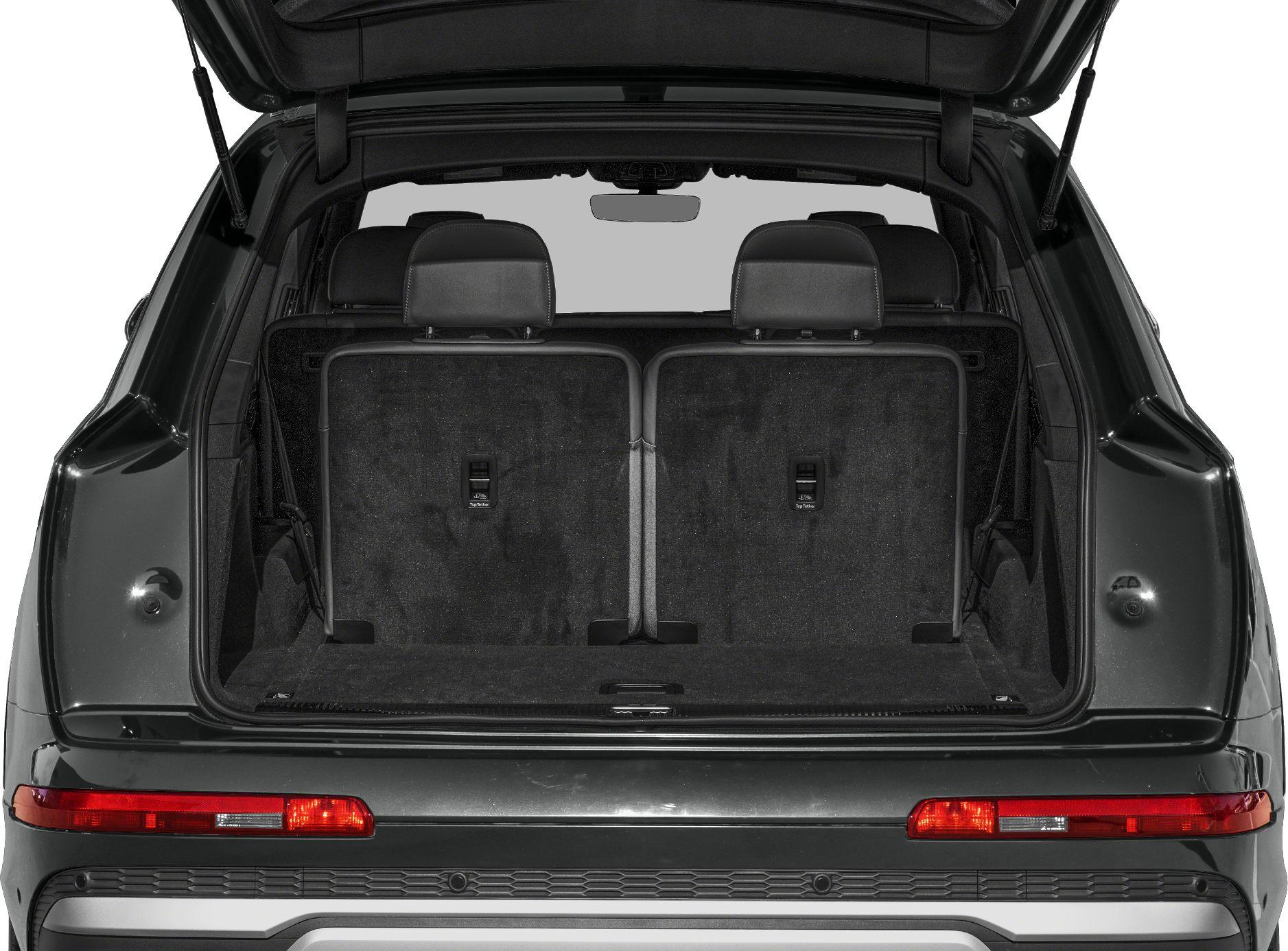 Rear cargo space with folded third-row seats in SUV