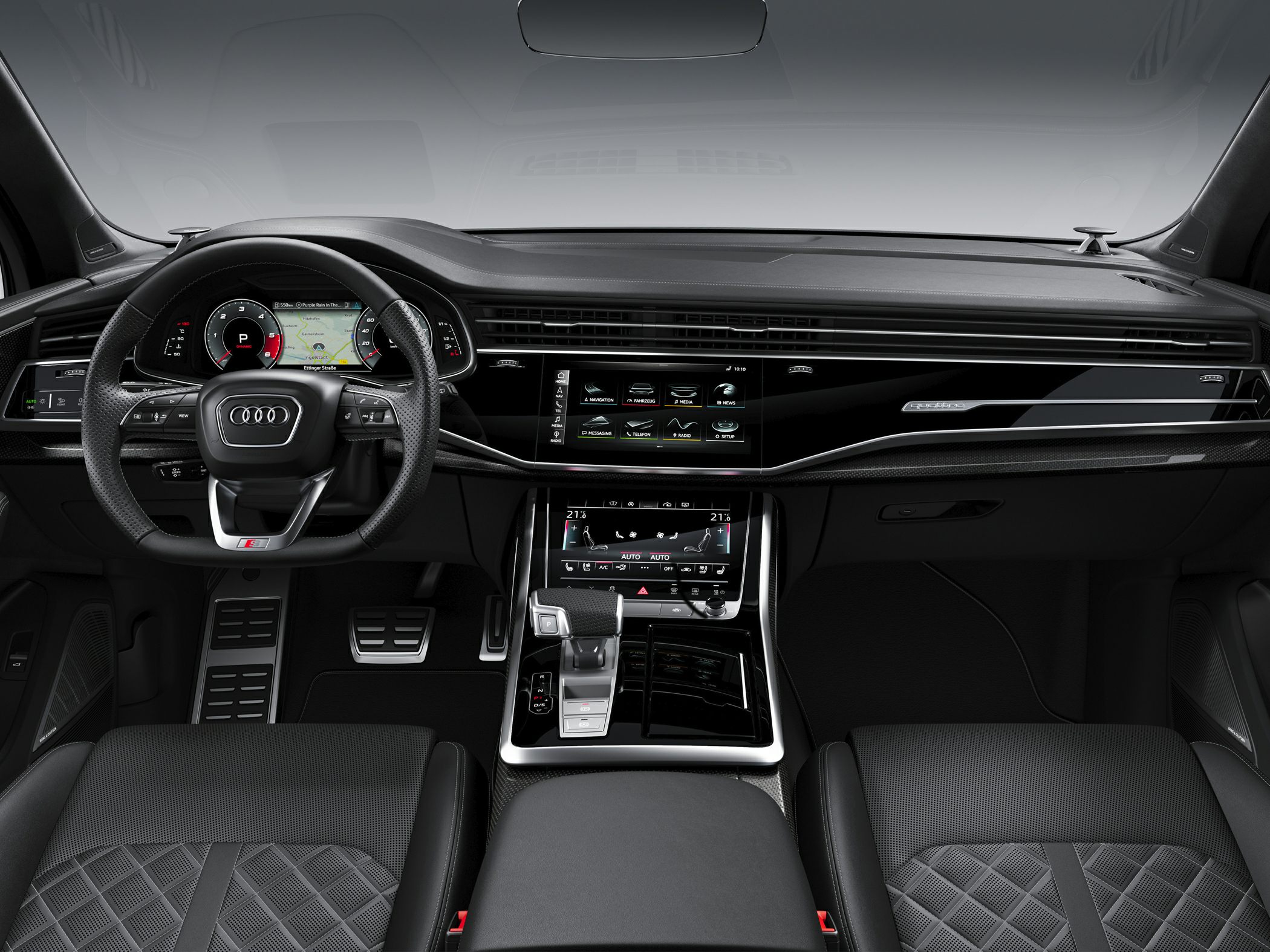 Modern Audi SQ7 interior with digital dashboard and luxury steering wheel