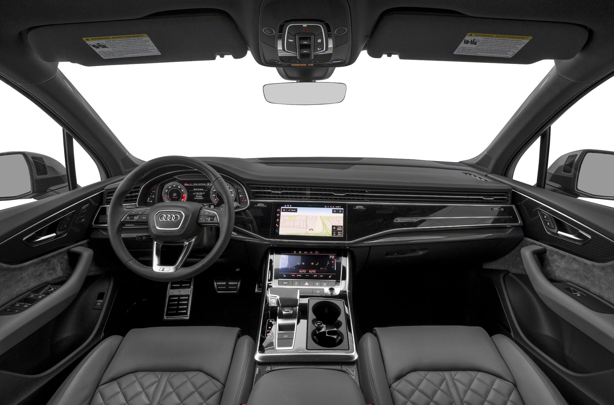 Audi SQ7 interior with digital dashboard and dual touchscreen controls
