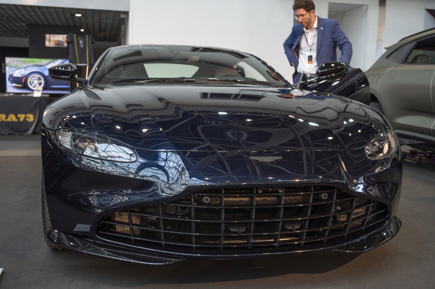 Front grille and LED headlights close-up with sporty design.