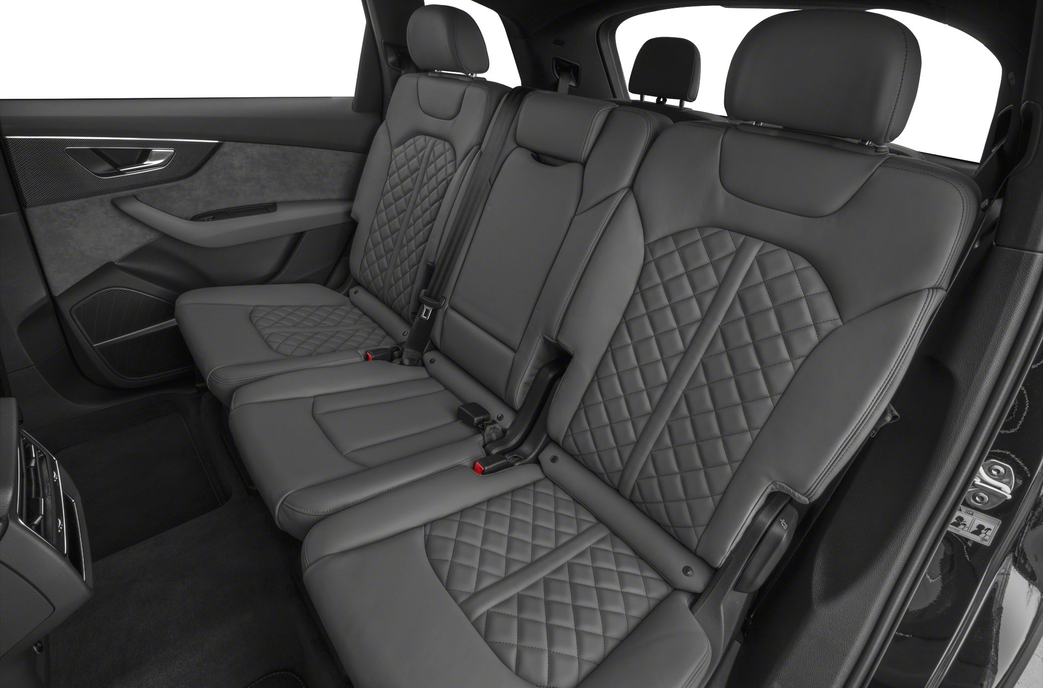 Quilted leather rear seats with headrests and detailed stitching