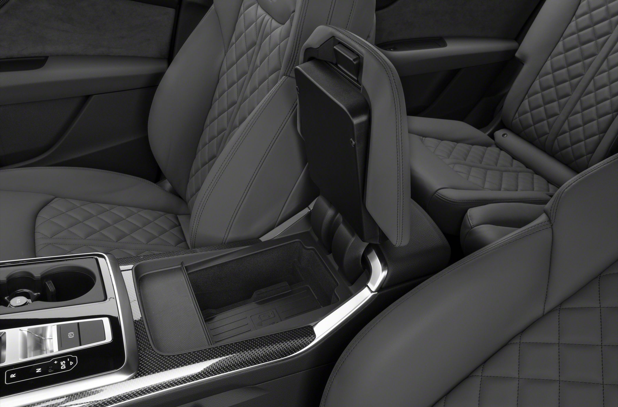 Premium quilted leather seats and open center console storage compartment