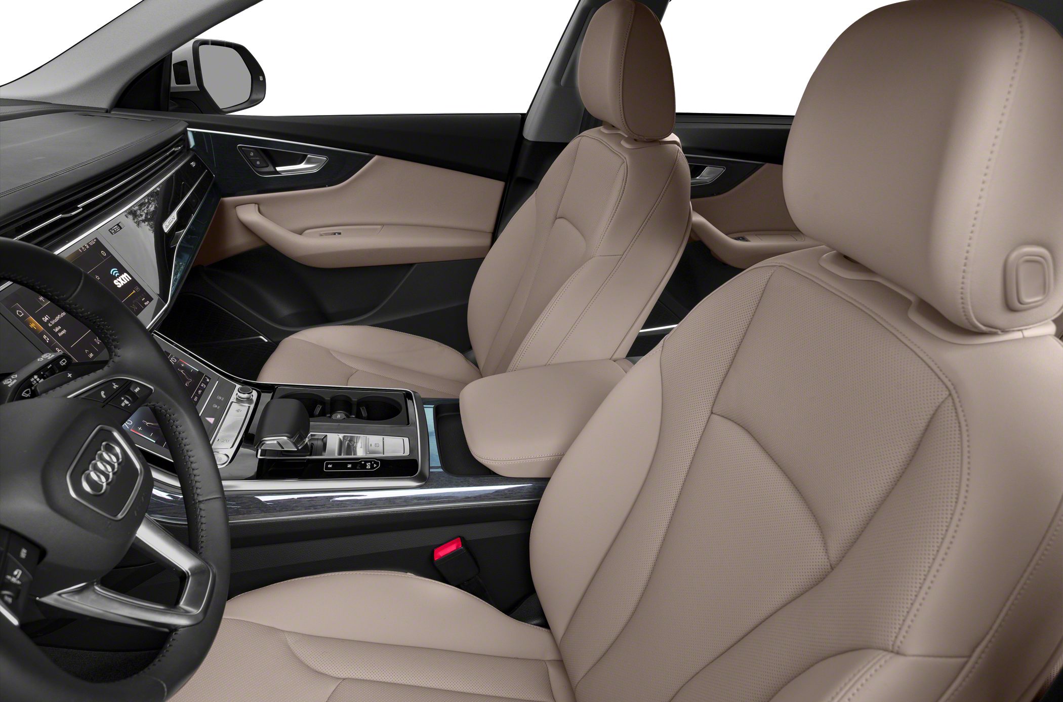 Beige leather seats with modern digital touch control center and ergonomic design
