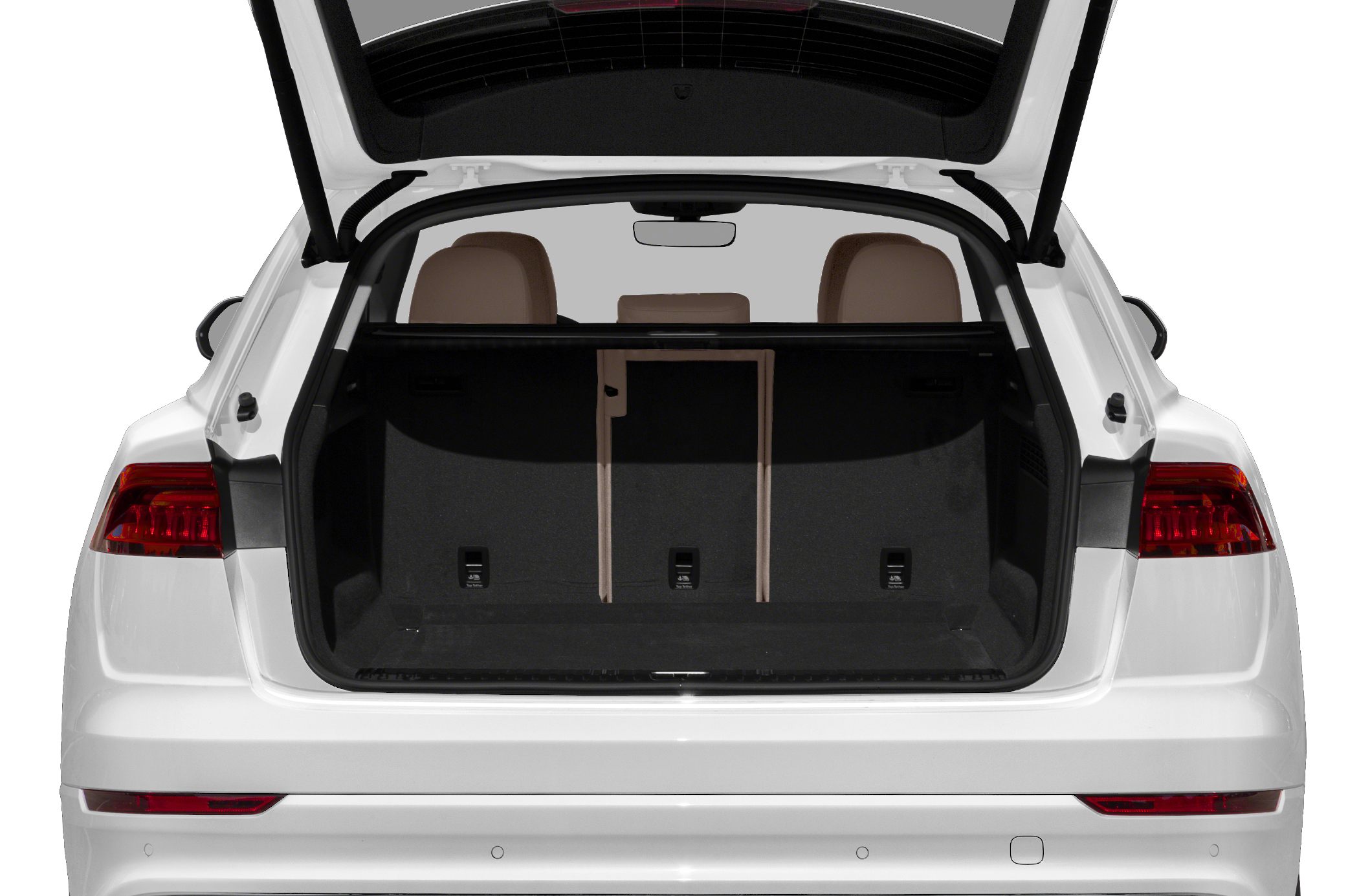 Open trunk with spacious cargo area and rear seats visible