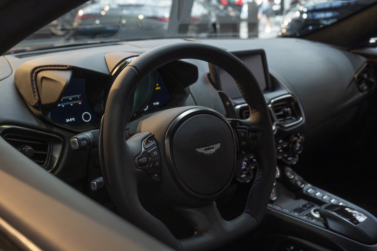 Leather steering wheel with digital instrument cluster and paddle shifters