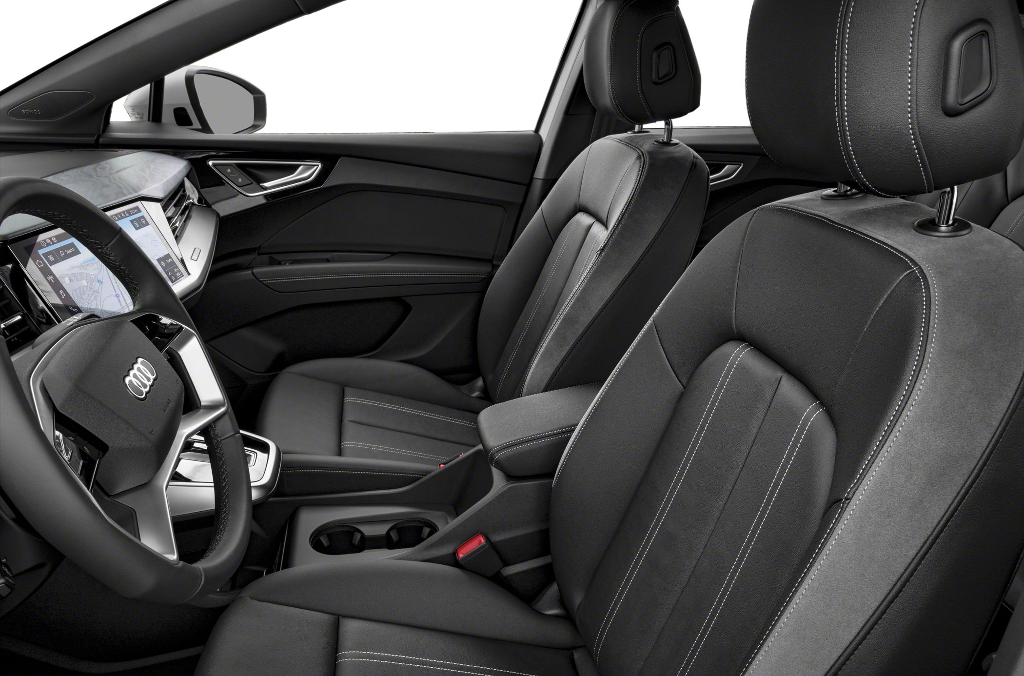 Front seats and dashboard with leather upholstery and modern design