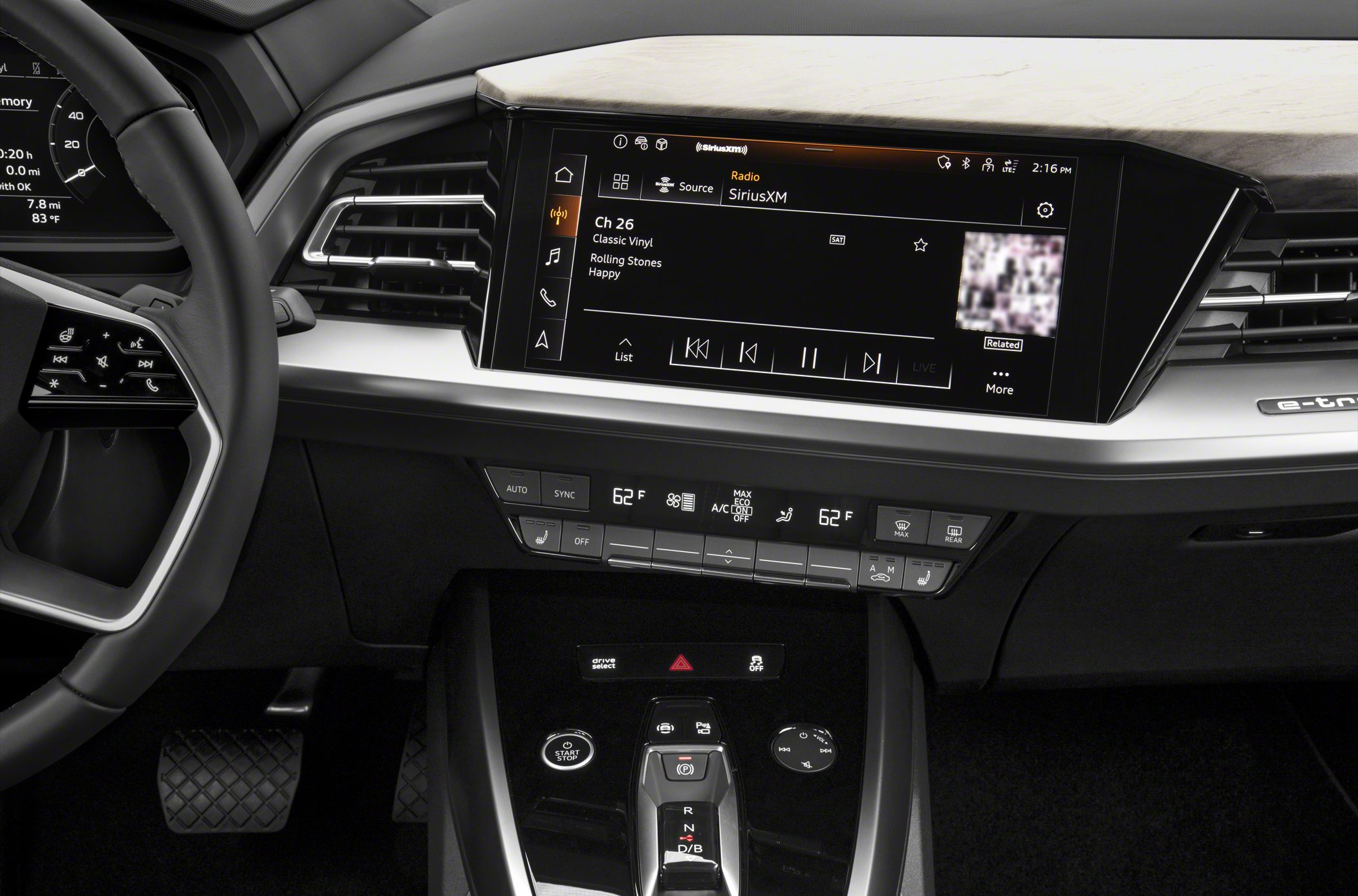 Digital infotainment display and climate control panel in a modern vehicle interior