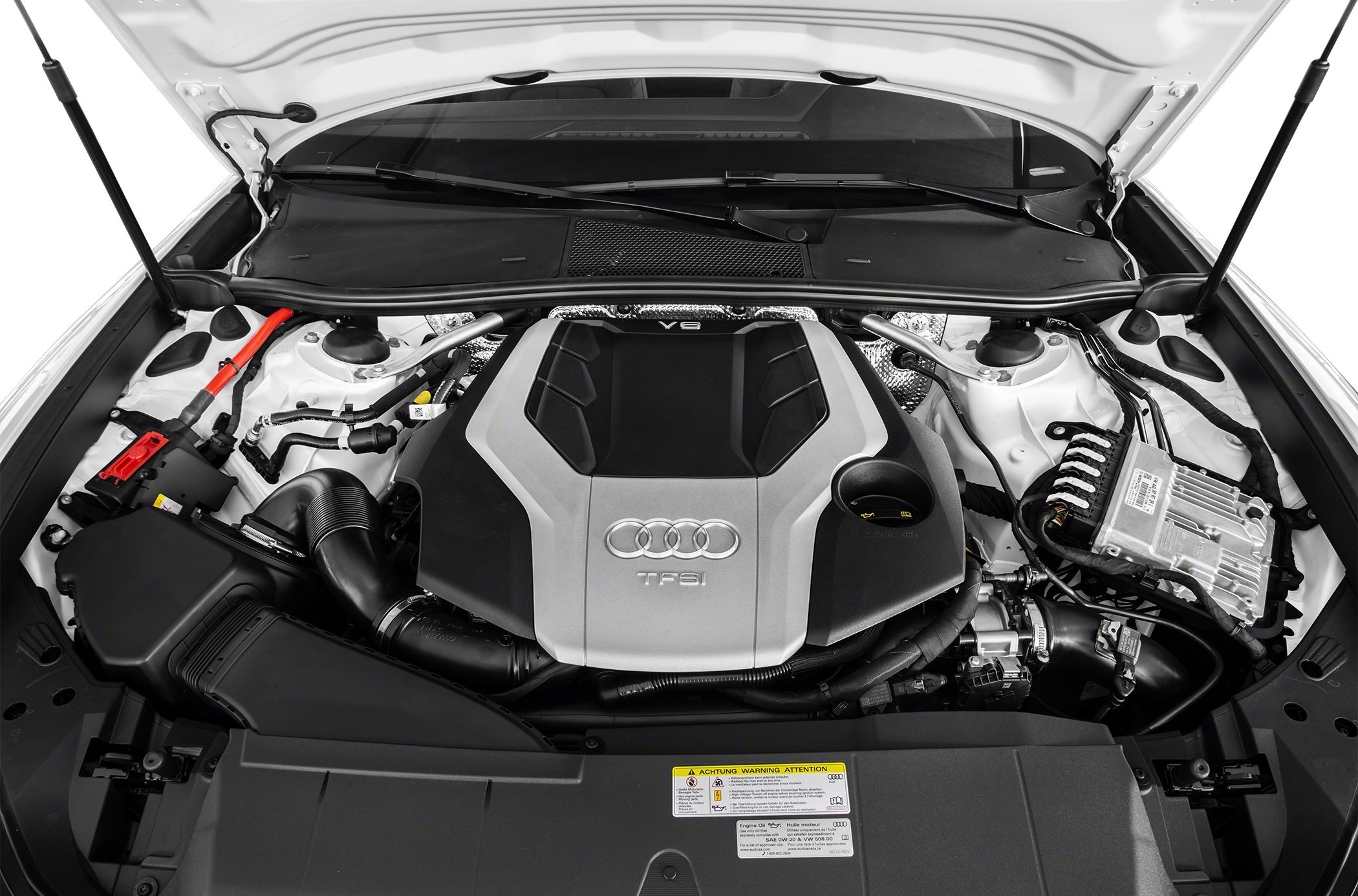 High-tech V8 TFSI engine with cover and components