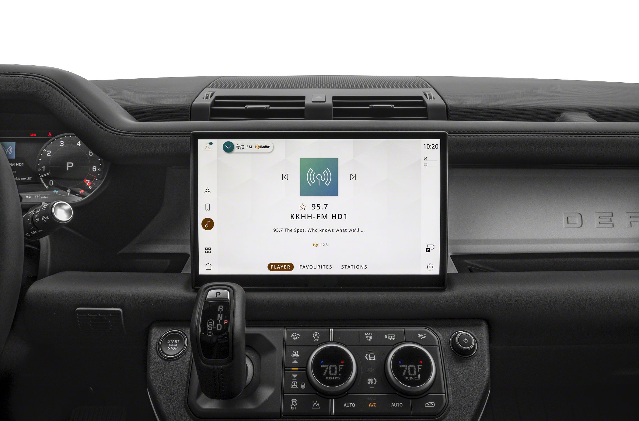 Digital dashboard with infotainment touchscreen and climate control dials