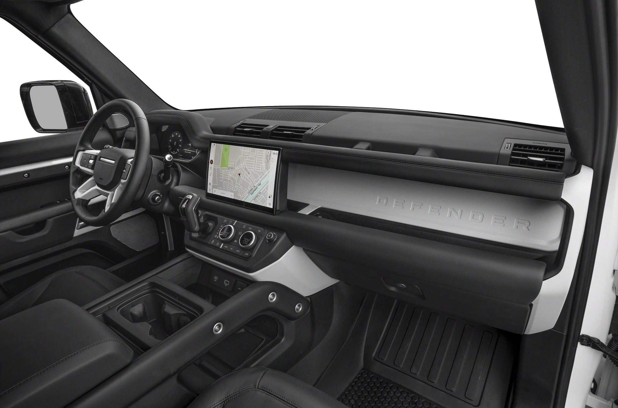 Modern dashboard with touchscreen navigation and climate controls