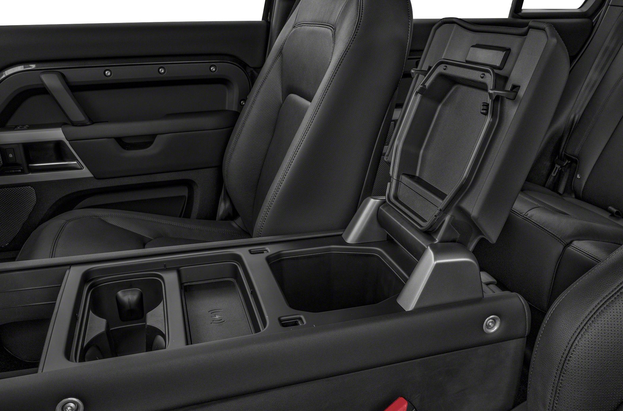 Center console storage compartment and cup holder inside SUV cabin