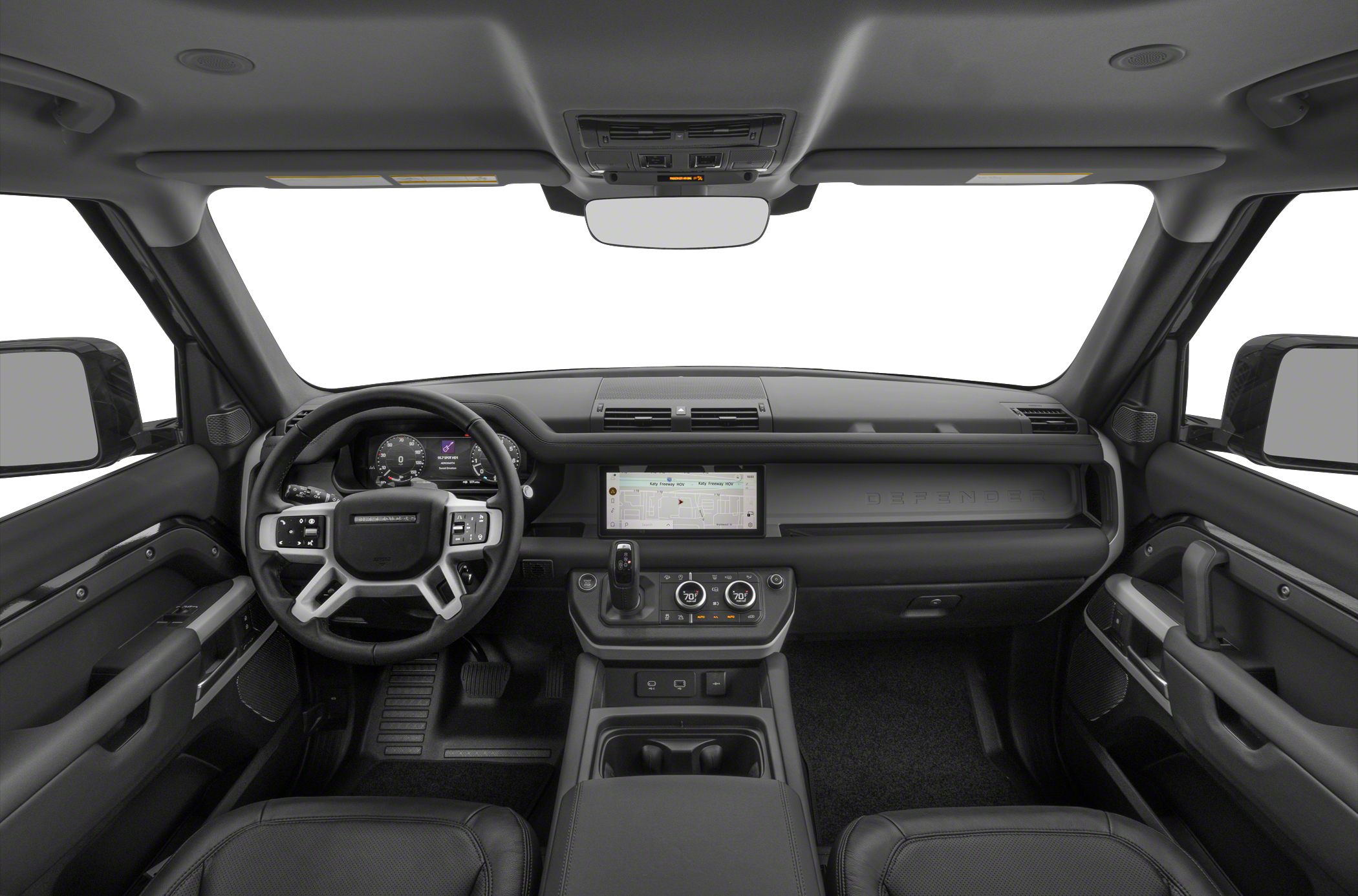 Dashboard and steering wheel with digital display and navigation screen