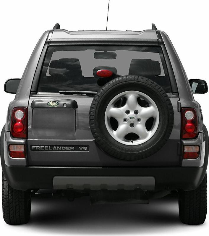 Rear view with mounted spare wheel and tail lights on SUV