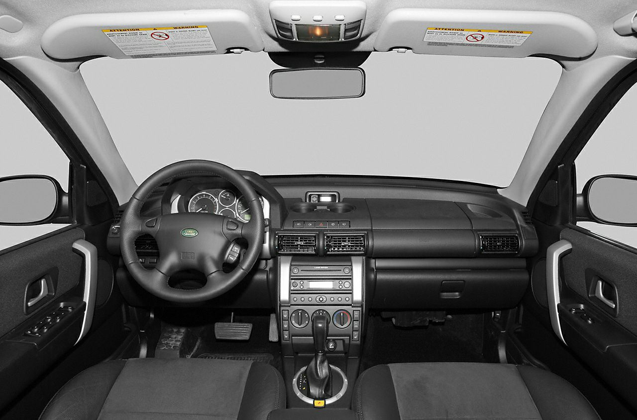 Car interior dashboard and steering wheel with center console controls