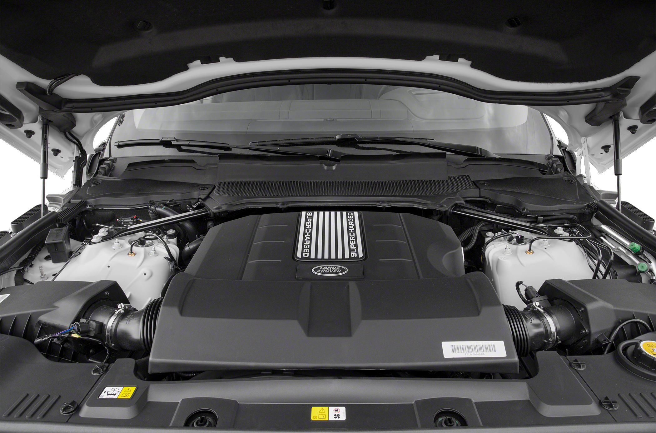 Supercharged engine bay with protective cover and detailed mechanical components