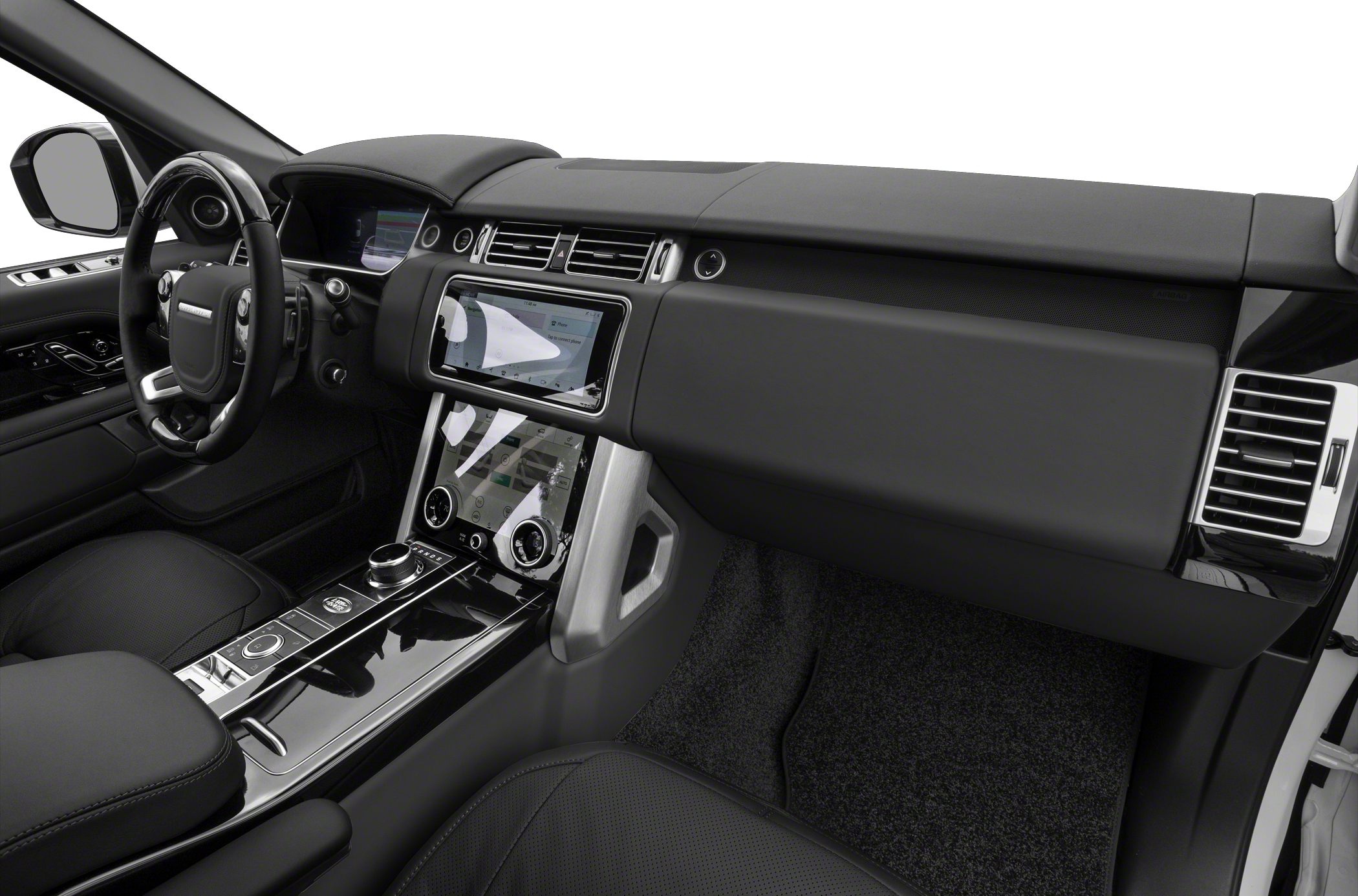 Luxury dashboard with dual touchscreen displays and digital controls