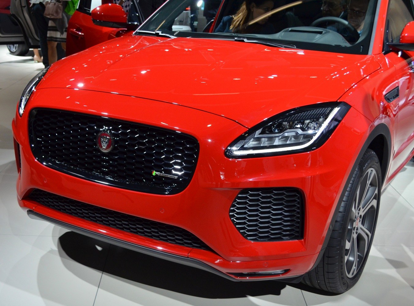 Jaguar E-Pace front grille and LED headlights close-up