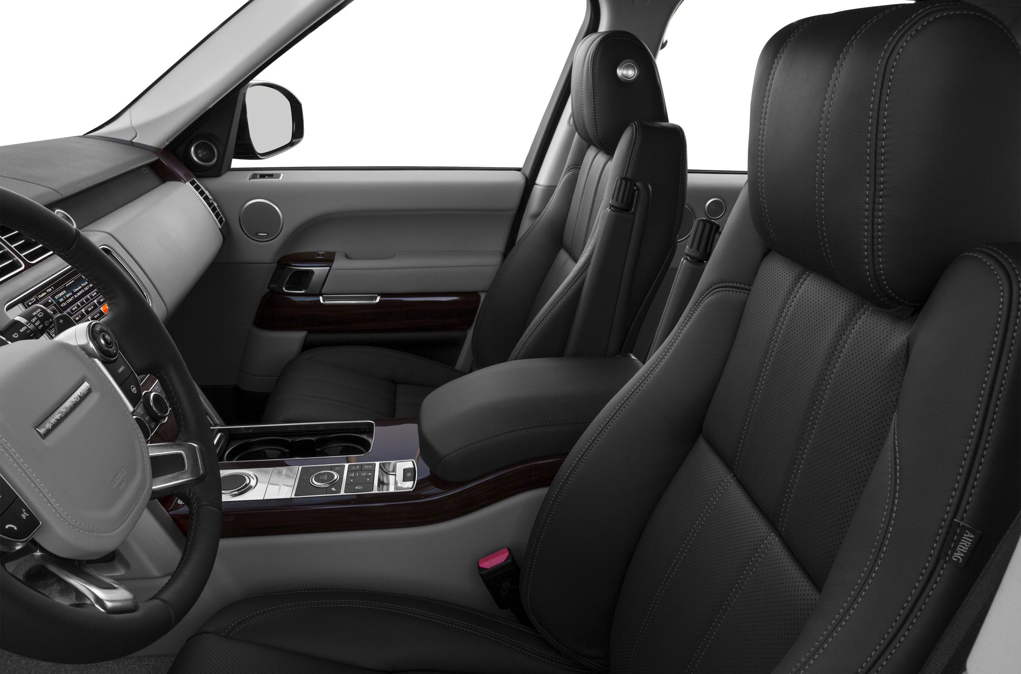 Luxury black leather seats and modern dashboard with control panel